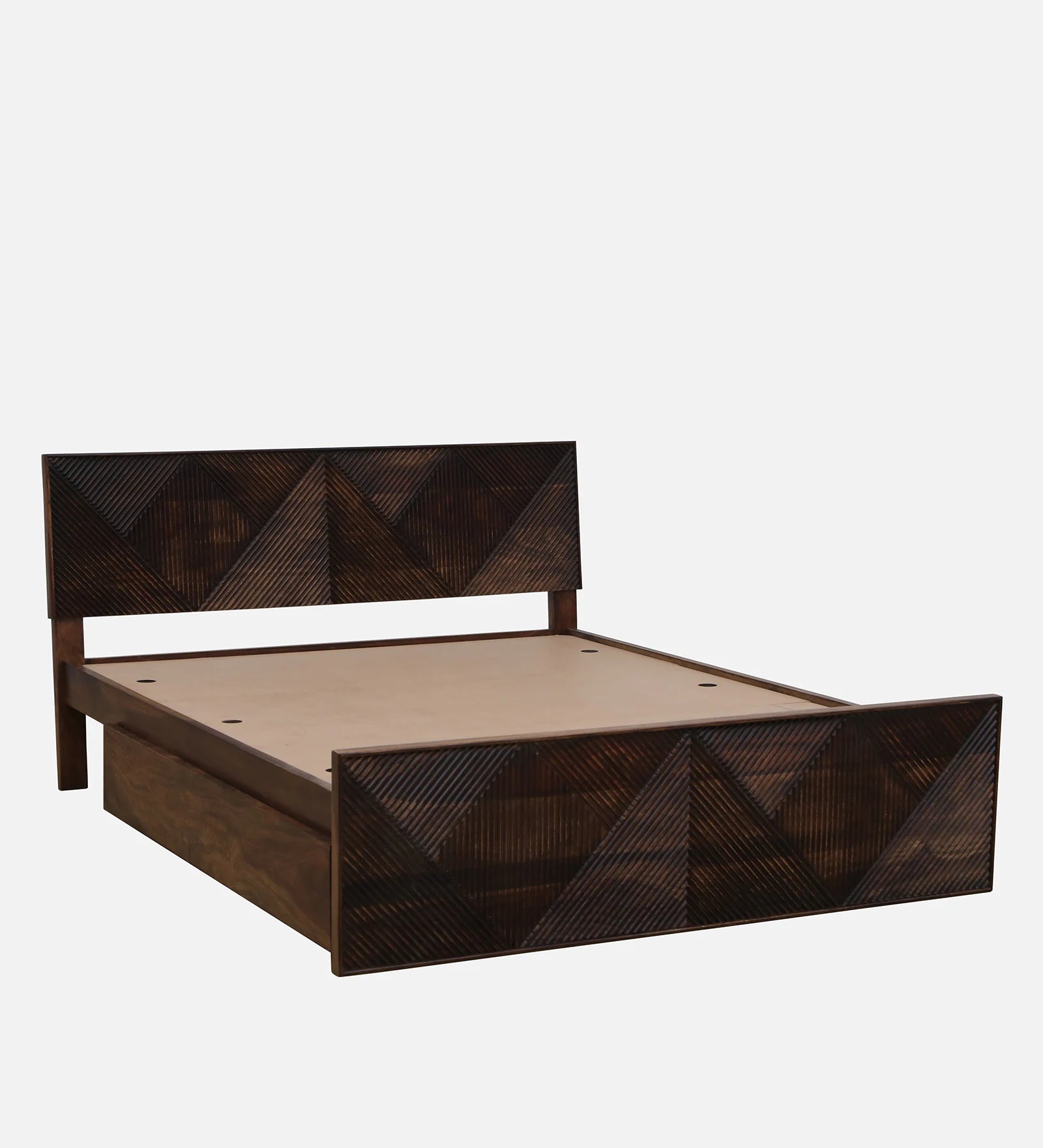 Pari Sheesham Wood King Size Bed In Provincial Teak Finish With Drawer Storage - Febonic Living
