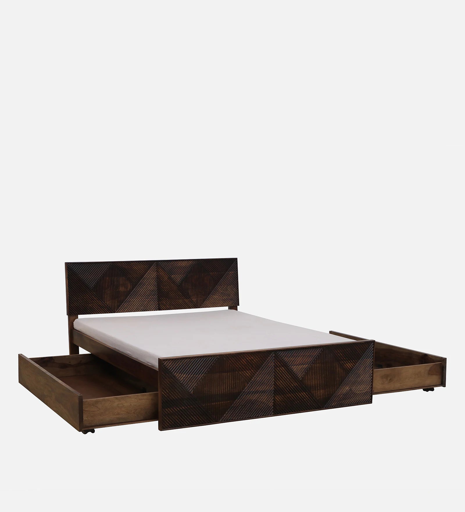 Pari Sheesham Wood King Size Bed In Provincial Teak Finish With Drawer Storage - Febonic Living