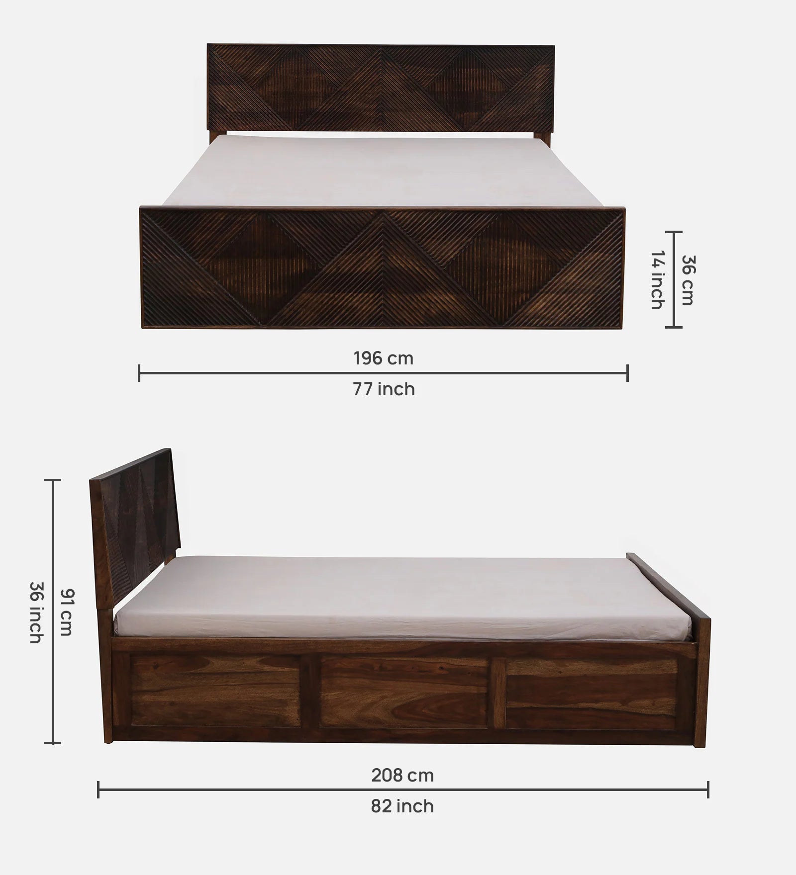 Pari Sheesham Wood King Size Bed In Provincial Teak Finish With Box Storage - Febonic Living