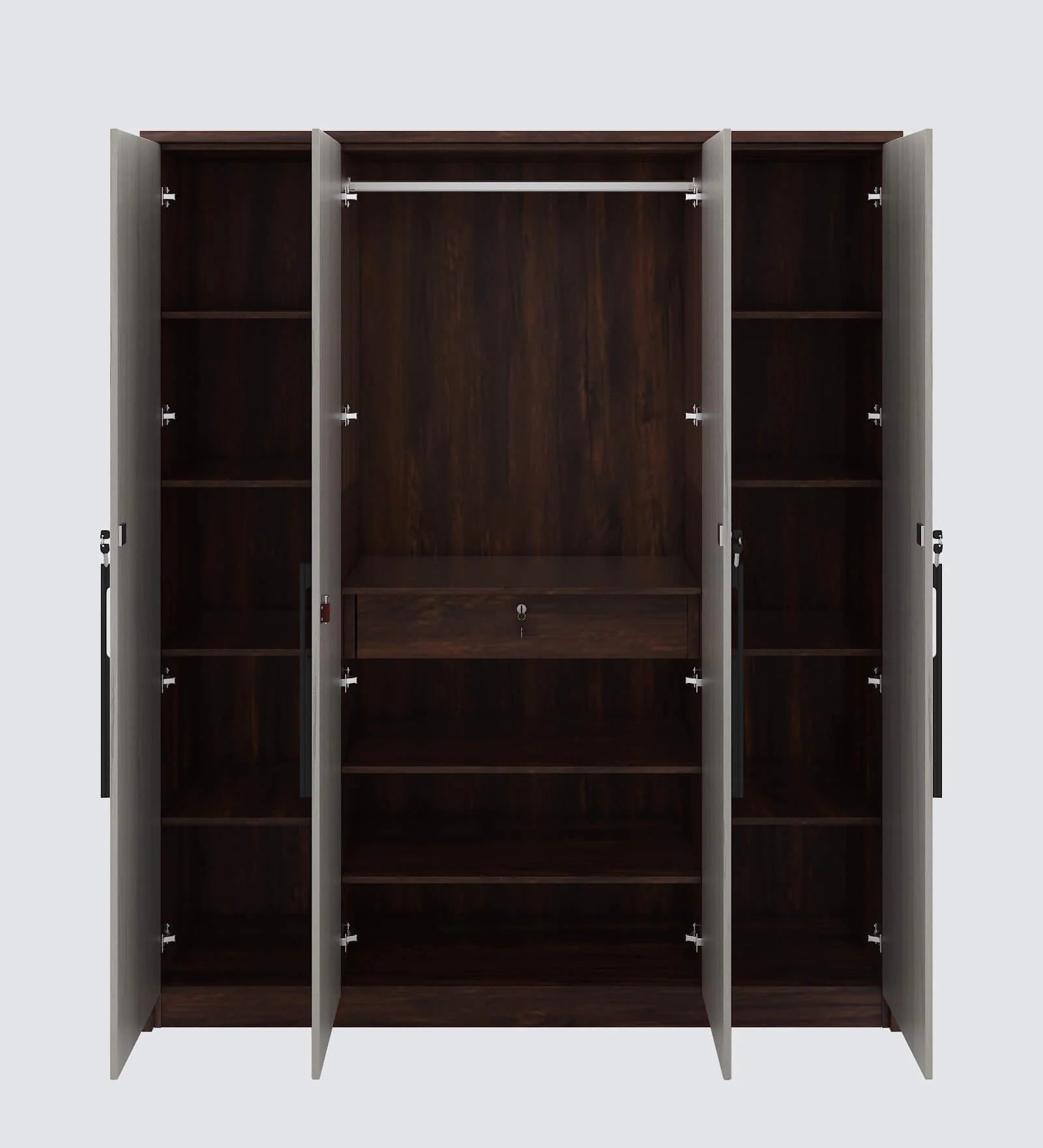 Manta 4 Door Wardrobe in Dark Walnut Color Finish With Locker - Febonic Living