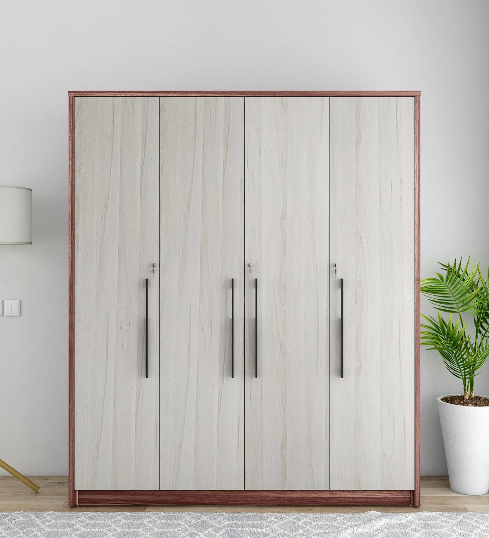 Manta 4 Door Wardrobe in Dark Walnut Color Finish With Locker - Febonic Living