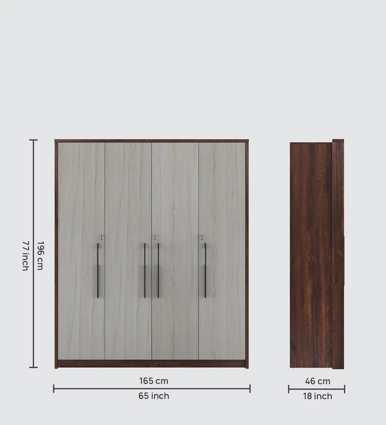 Manta 4 Door Wardrobe in Dark Walnut Color Finish With Locker - Febonic Living