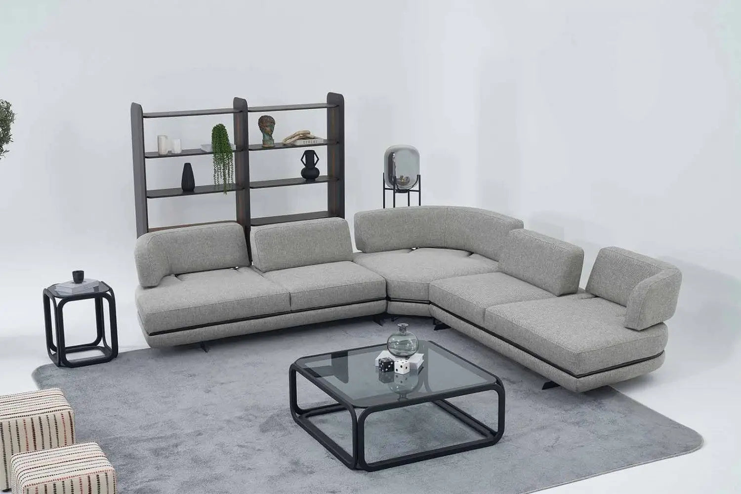 Honda Fabric 6 Seater Corner Sofa In Mush Grey Colour Febonic Living