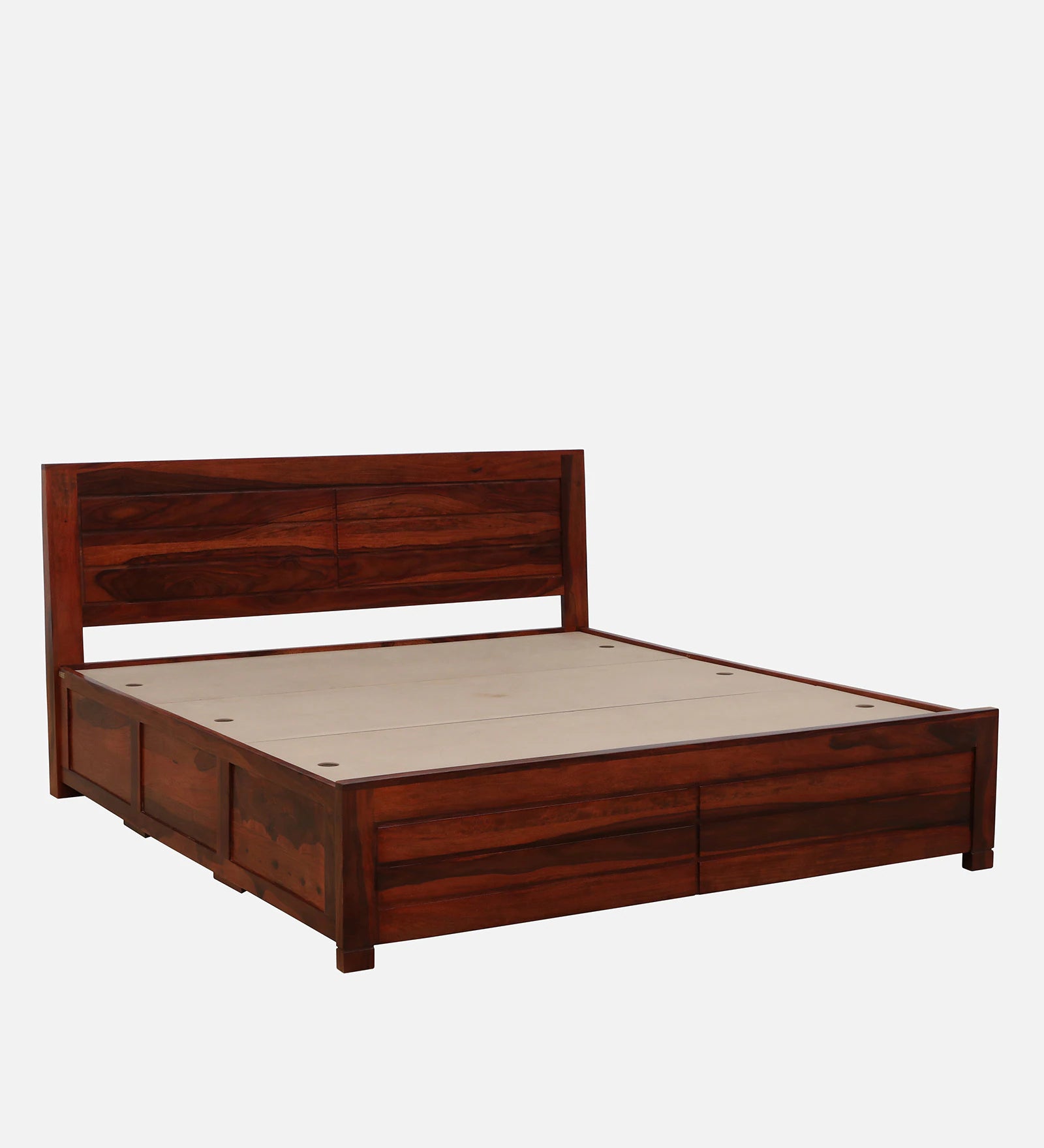 Mejun Sheesham Wood King Size Bed In Honey Oak Finish With Box Storage - Febonic Living