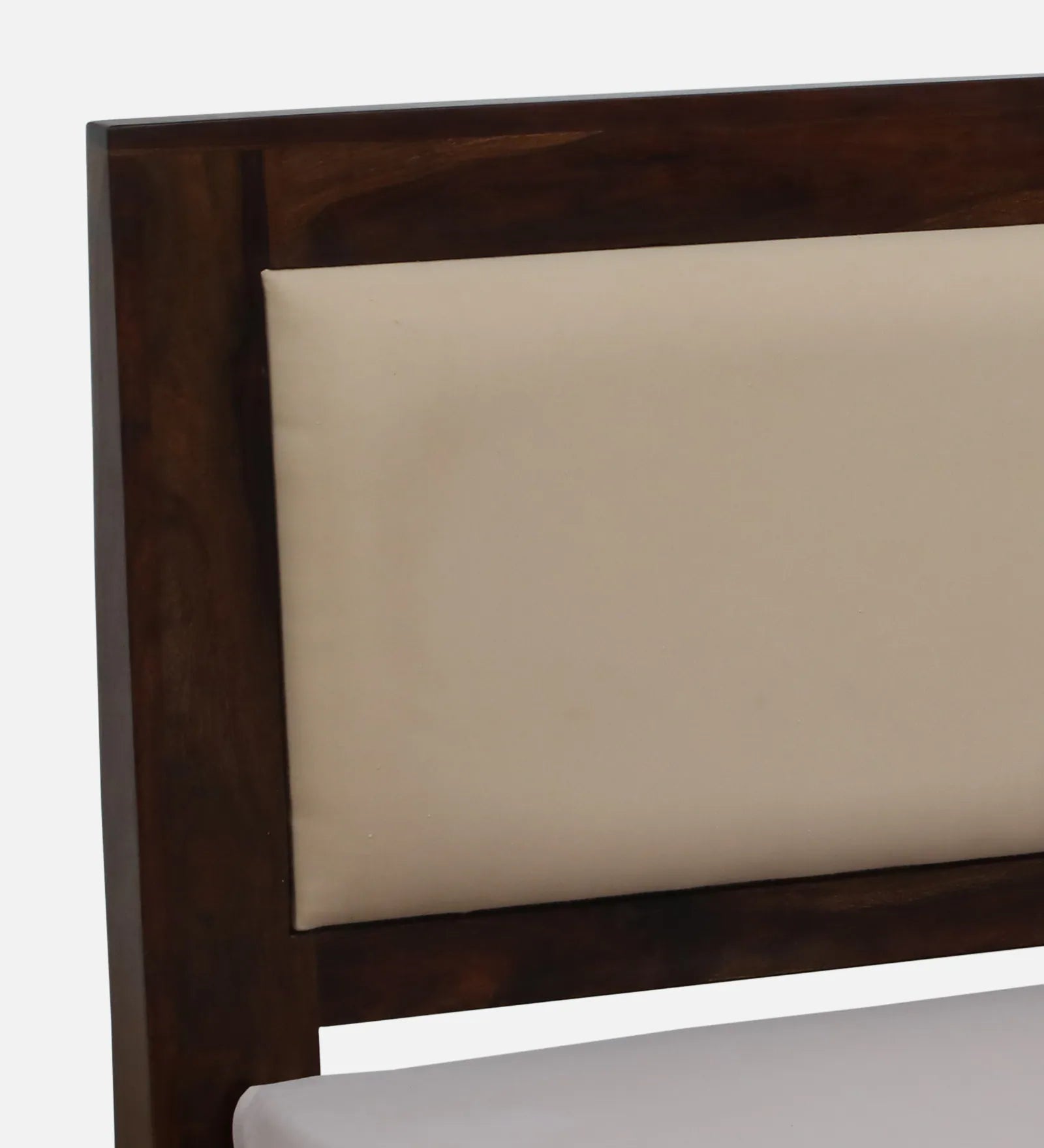 Mejun Sheesham Wood Queen Size Bed In Provincial Teak Finish With Beige Padded Headboard Hydraulic Storage - Febonic Living