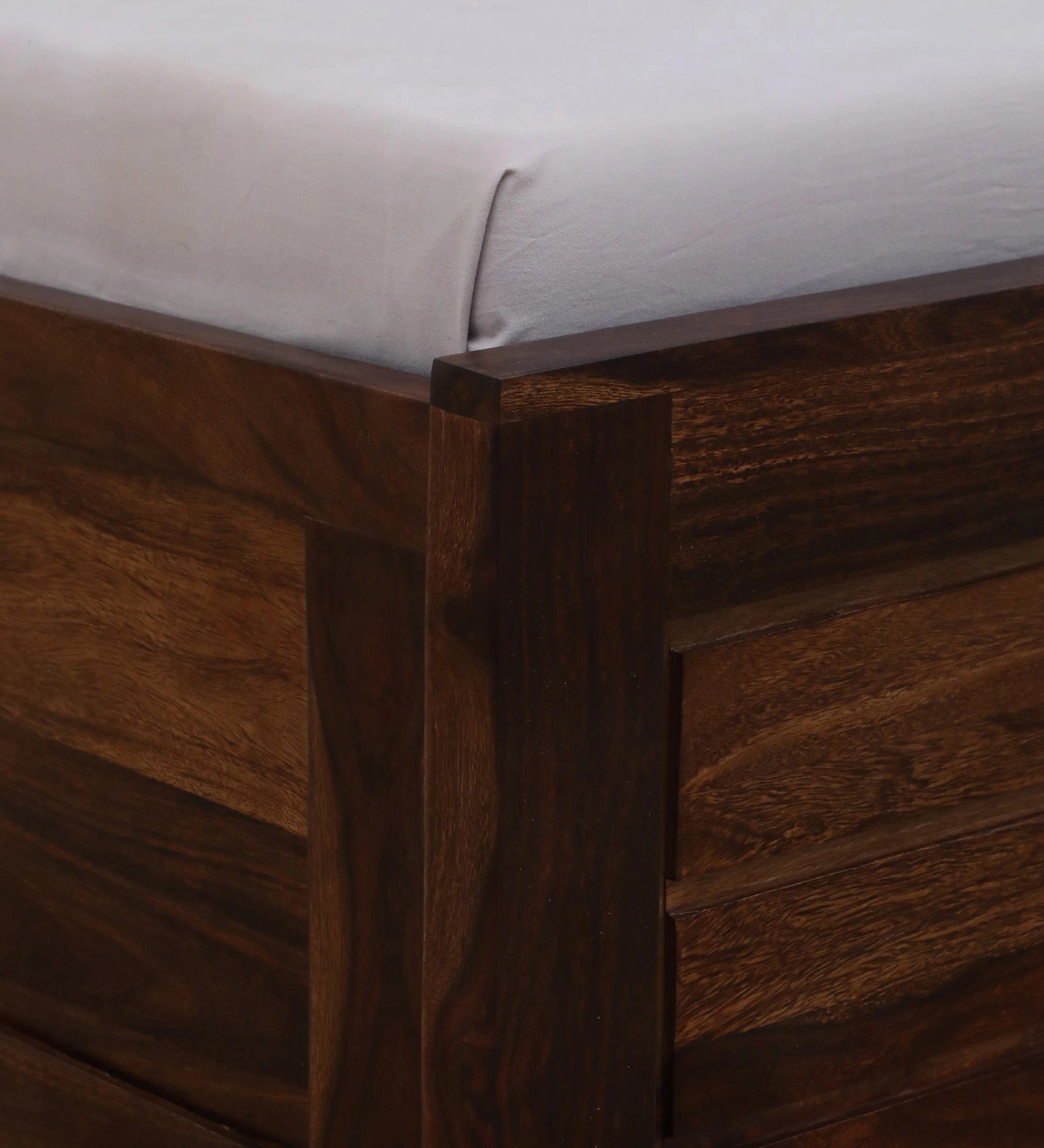 Mejun Sheesham Wood King Size Bed In Provincial Teak Finish With Hydraulic Storage - Febonic Living
