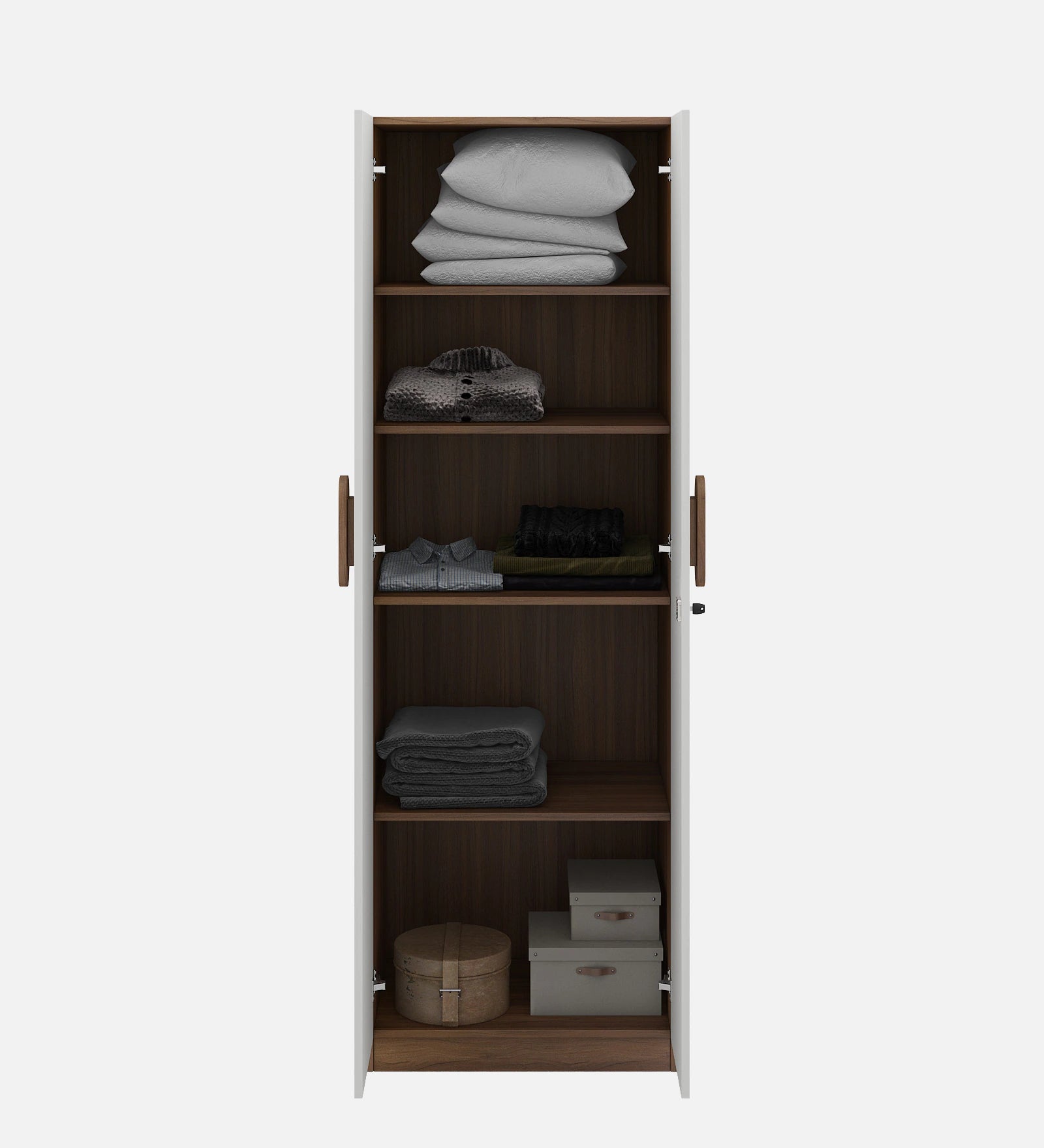 Derin 2 Door Wardrobe In Frosty White & Oral Walnut Finish - Febonic Living
