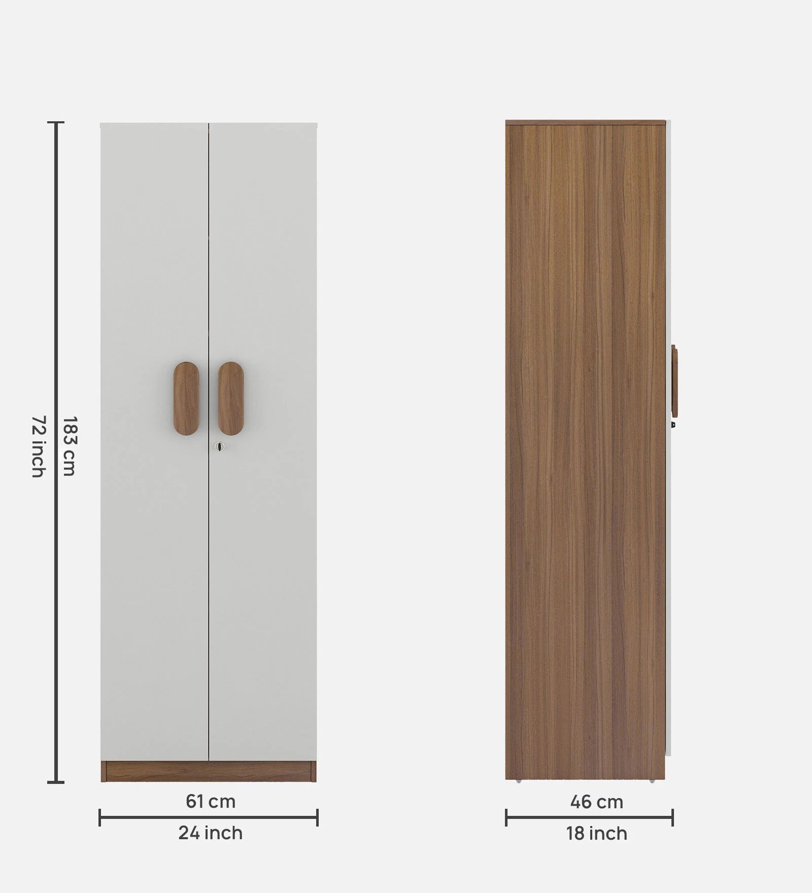 Derin 2 Door Wardrobe In Frosty White & Oral Walnut Finish - Febonic Living