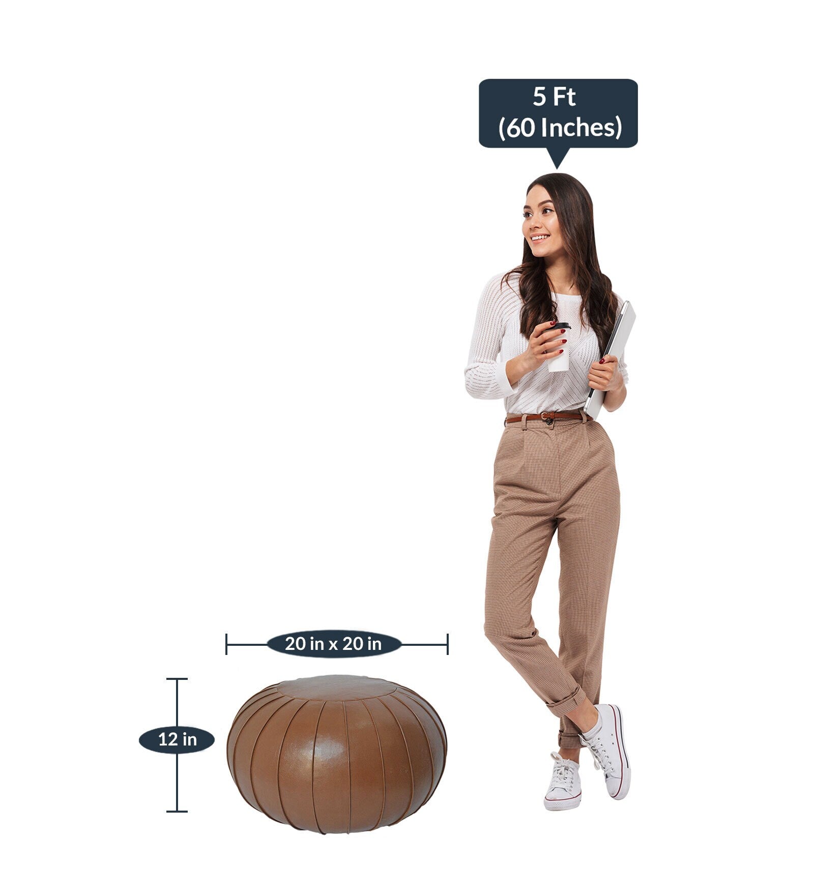 Swan Leatherette Pouffe In Cinnamon Brown Colour - Febonic Living