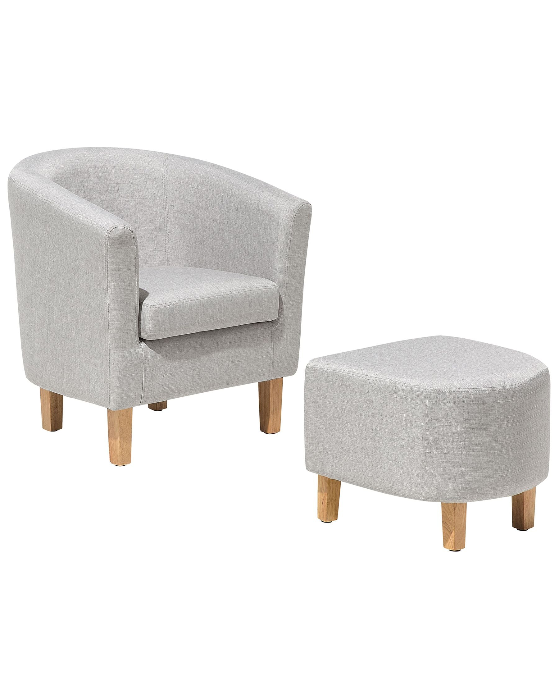 Horry Fabric Barrel Chair With Ottoman In Lit Grey Colour - Febonic Living