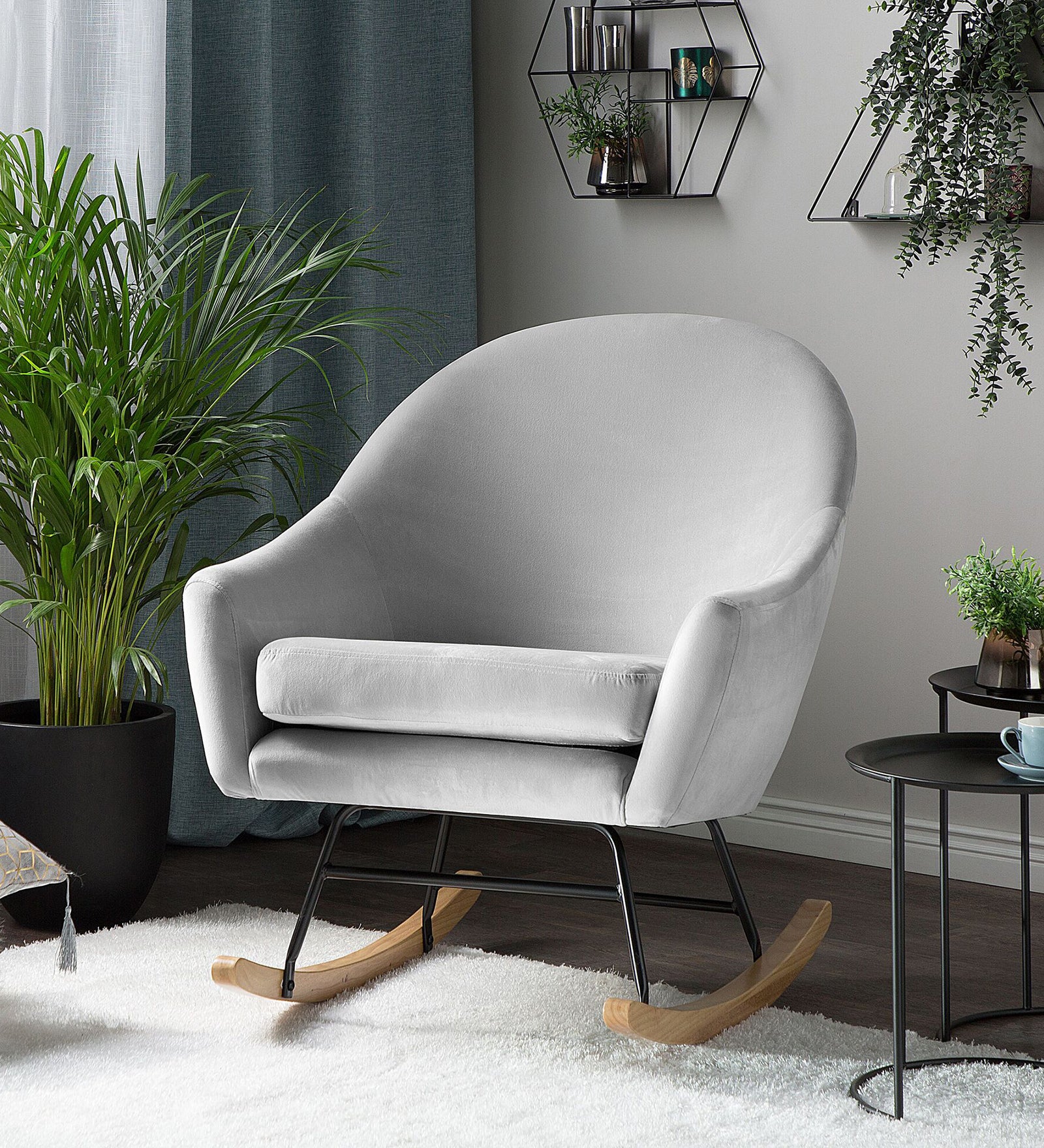 Xie Velvet Rocking Chair in Pubble Grey Colour