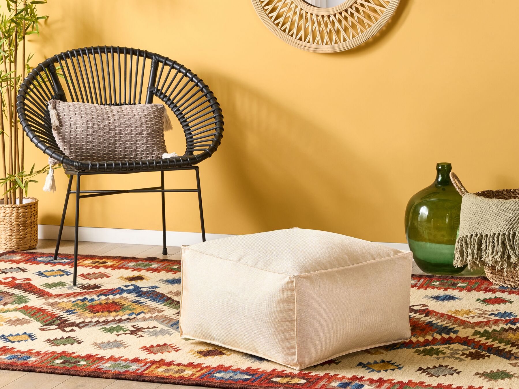 Cattle Fabric Pouffe In Beige Colour - Febonic Living