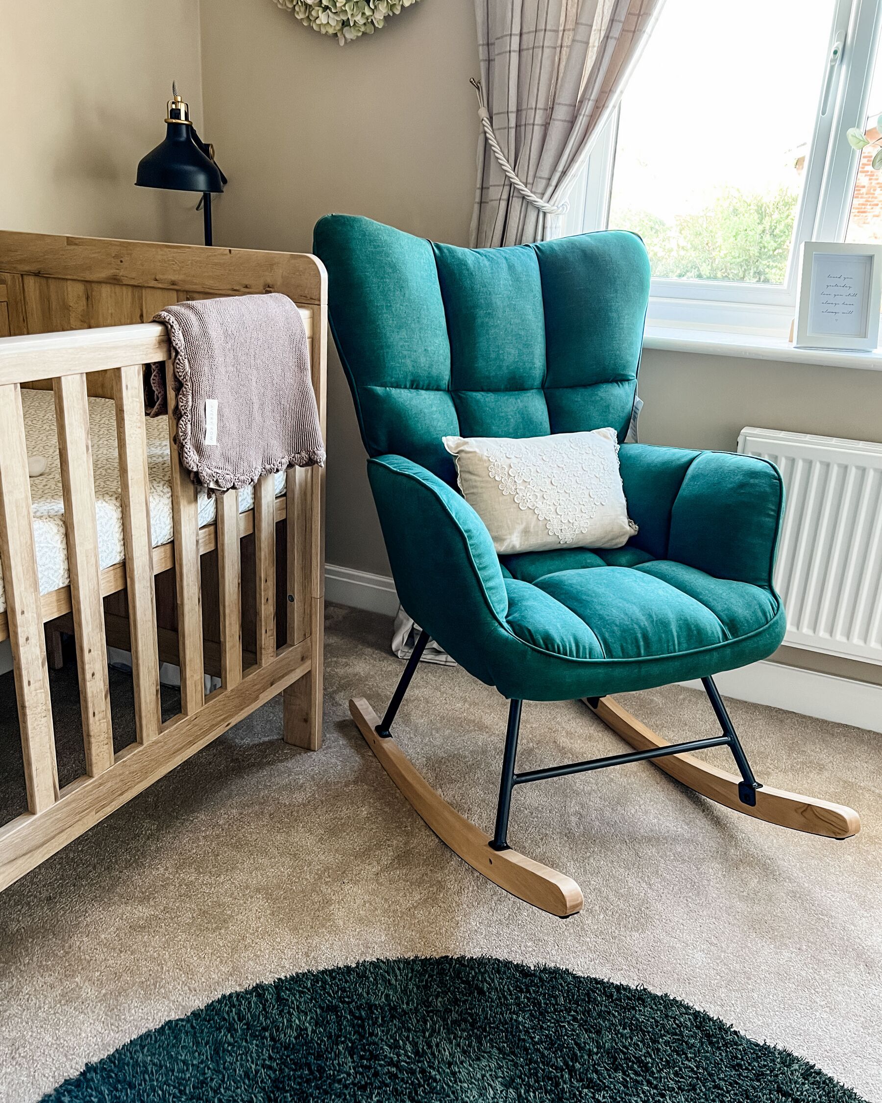 Oulo Fabric Rocking Chair in Green Colour - Febonic Living
