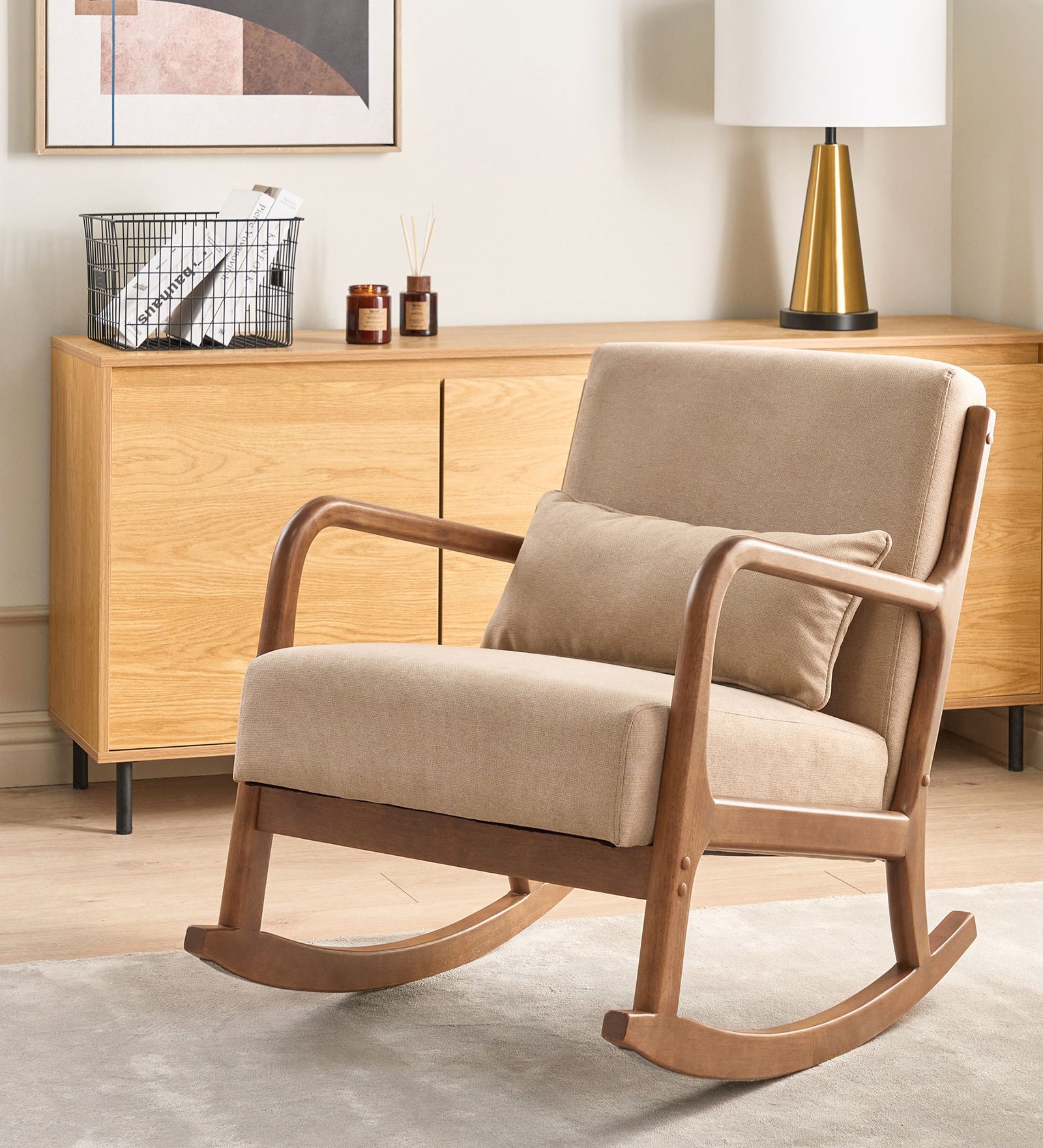 Kovde Fabric Rocking Chair in Cosmic Beige Colour