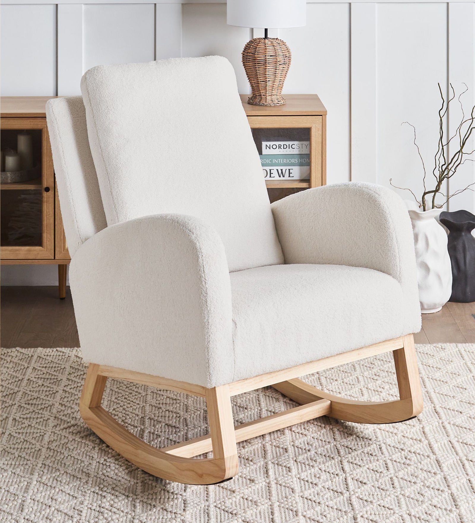 Alsta Boucle Rocking Chair in Shell White Colour - Febonic Living
