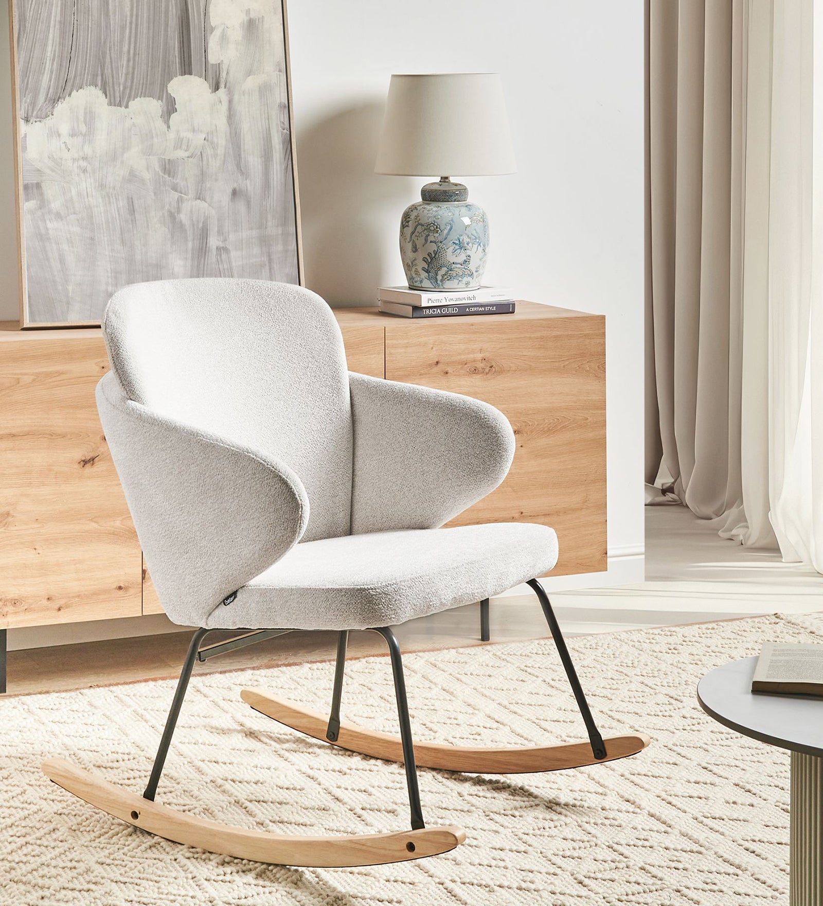 Viken Fabric Rocking Chair in Ivory Cream Colour