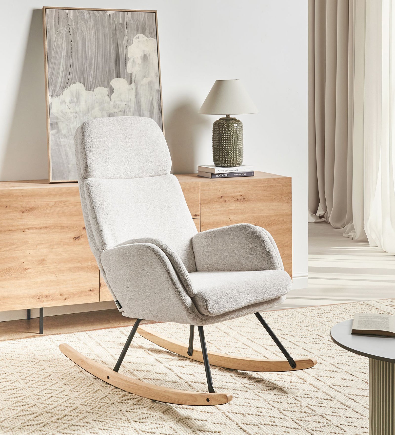 Vella Boucle Rocking Chair in Shell White Colour