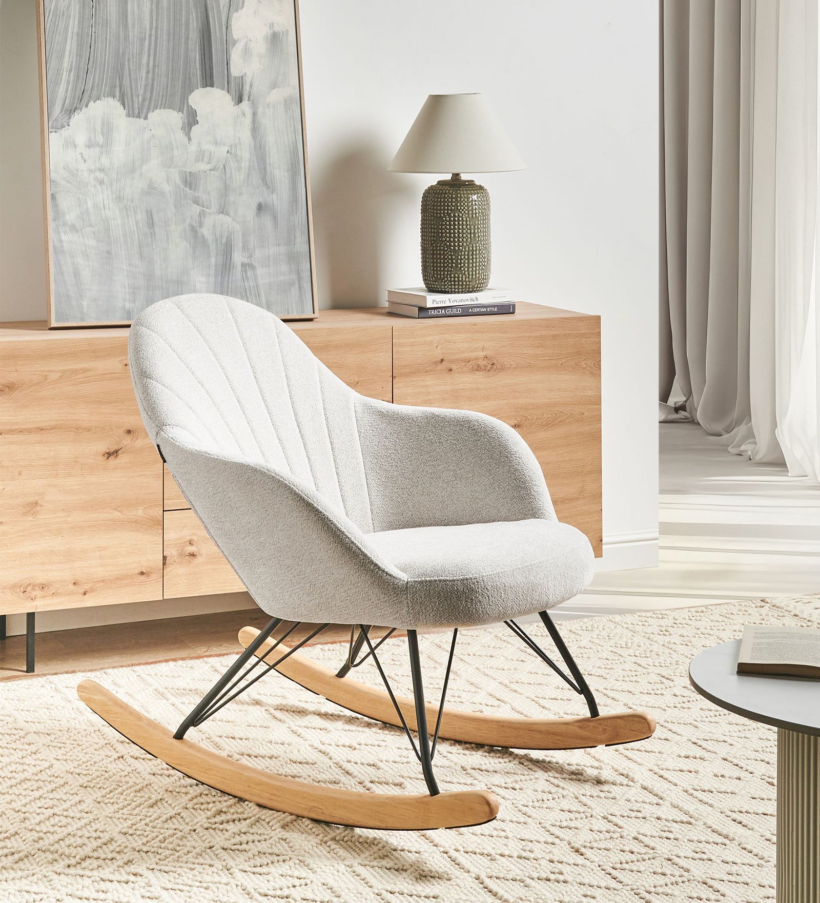 Kale Boucle Rocking Chair in Shell White Colour