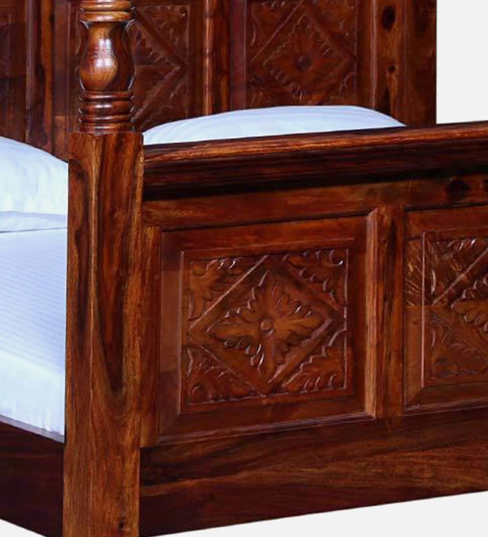 Elma Sheesham Wood King Size Poster Bed In Honey Oak Finish - Febonic Living