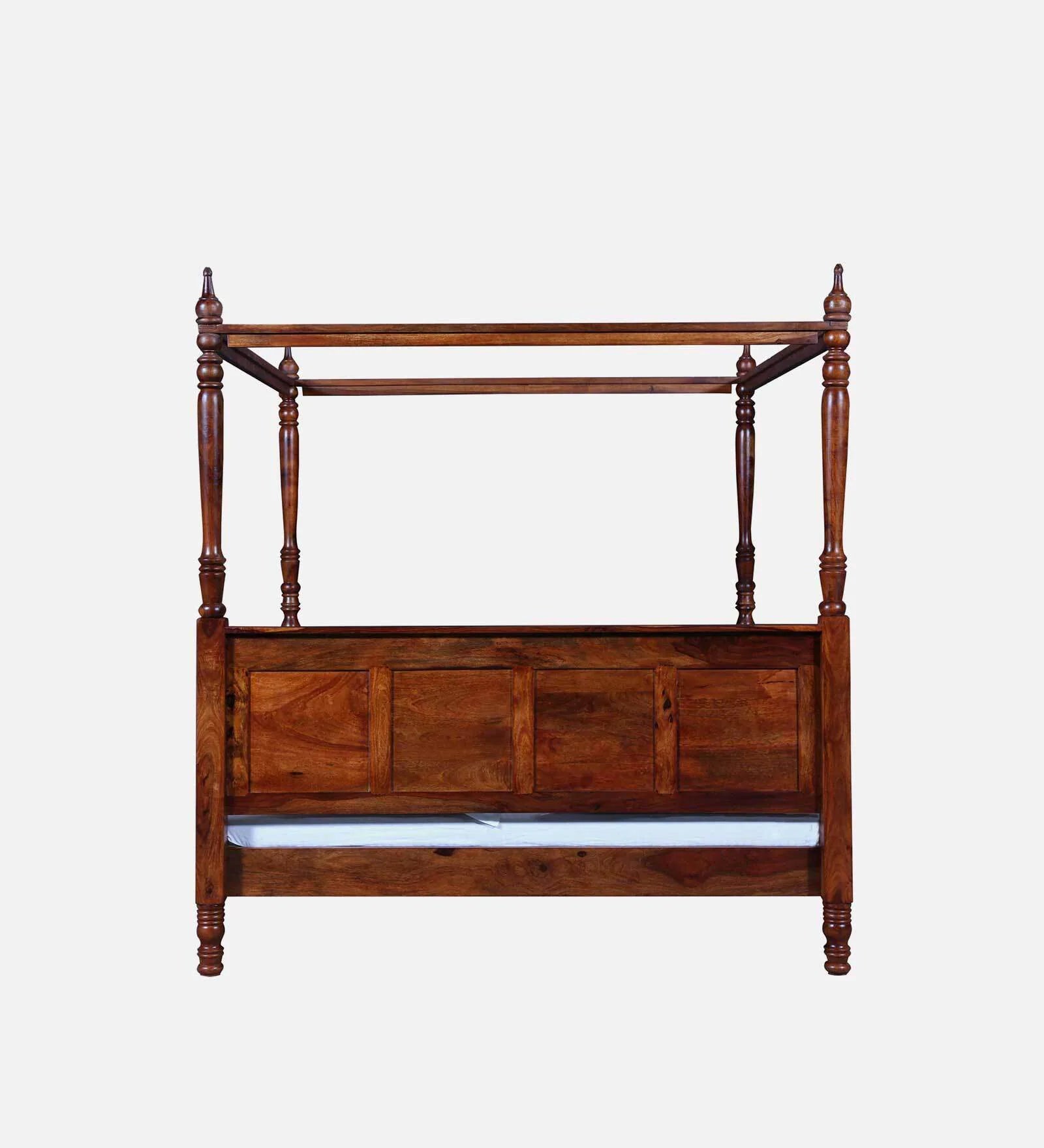 Elma Sheesham Wood King Size Poster Bed In Honey Oak Finish - Febonic Living