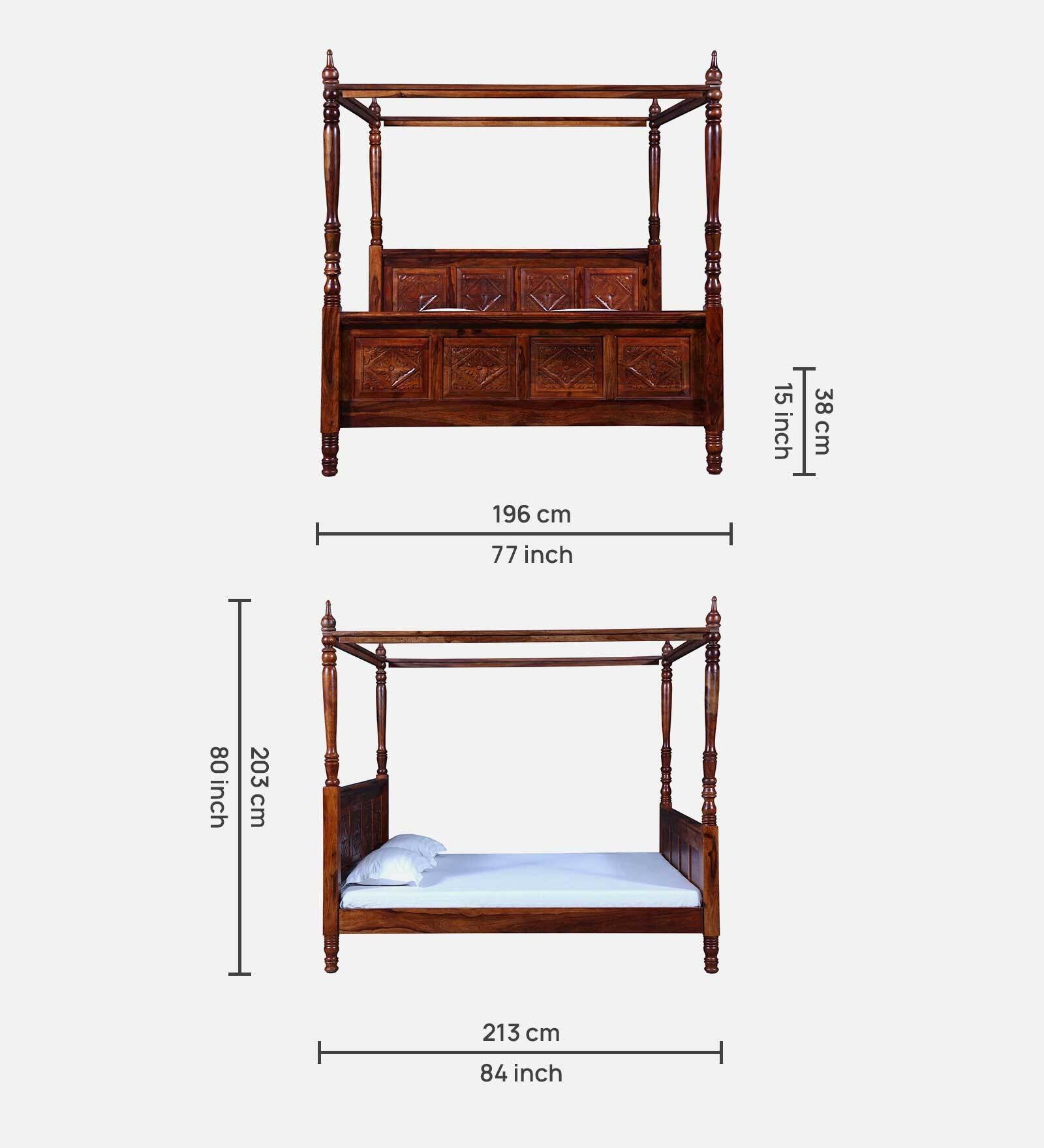 Elma Sheesham Wood King Size Poster Bed In Honey Oak Finish - Febonic Living
