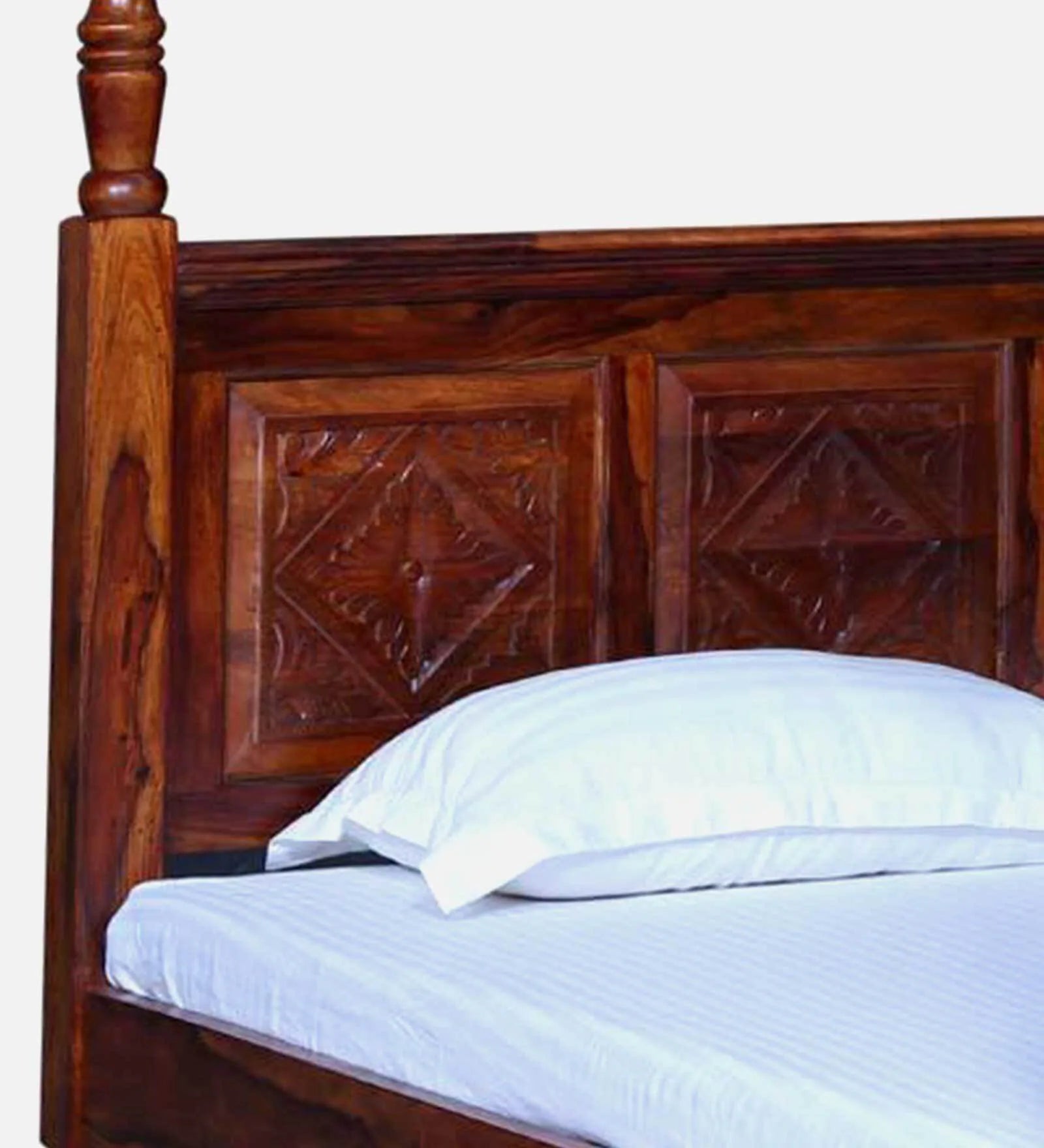 Elma Sheesham Wood King Size Poster Bed In Honey Oak Finish - Febonic Living