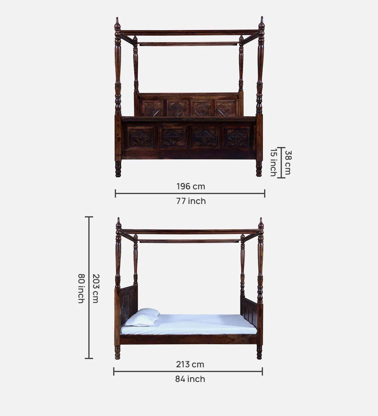 Elma Sheesham Wood King Size Poster Bed in Provincial Teak Finish - Febonic Living