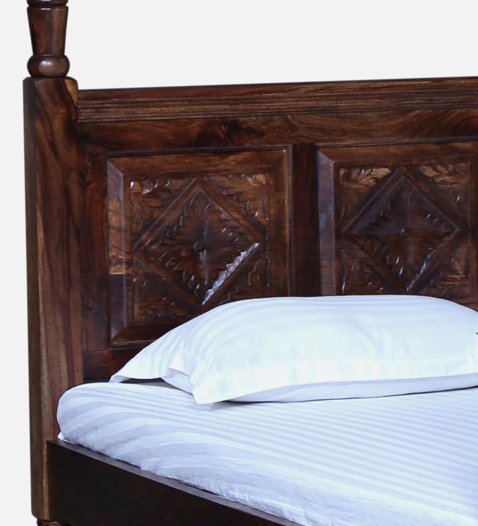 Elma Sheesham Wood King Size Poster Bed in Provincial Teak Finish - Febonic Living