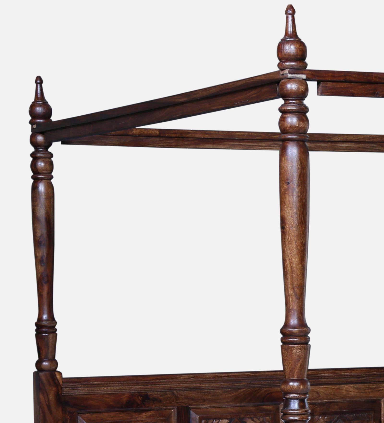 Elma Sheesham Wood King Size Poster Bed in Provincial Teak Finish - Febonic Living