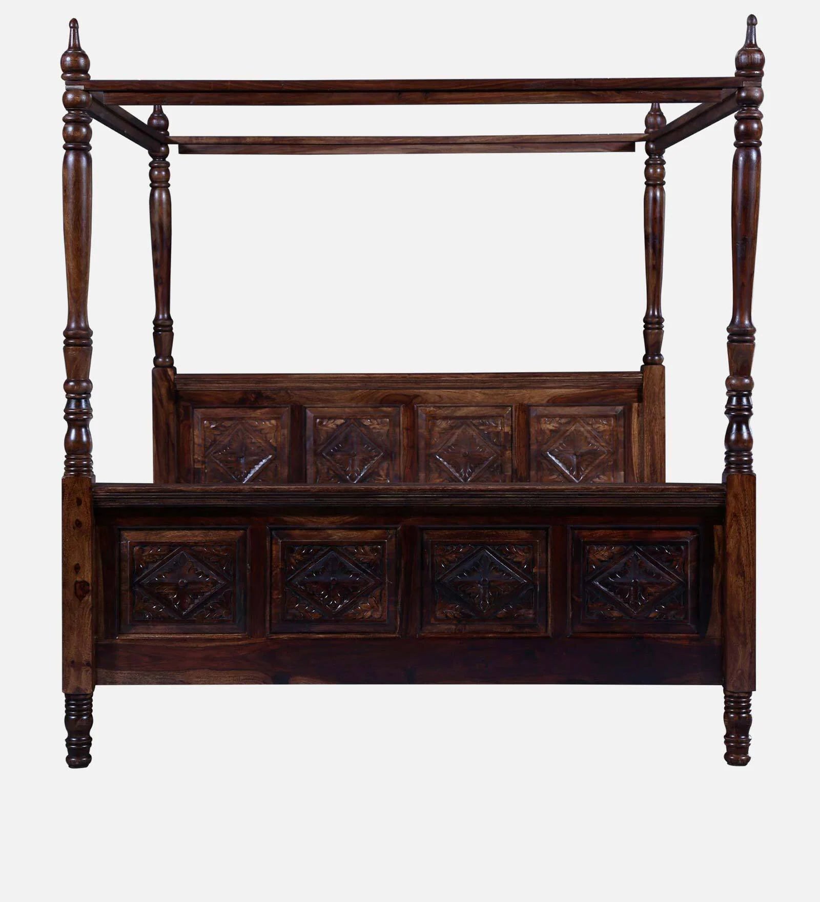 Elma Sheesham Wood King Size Poster Bed in Provincial Teak Finish - Febonic Living