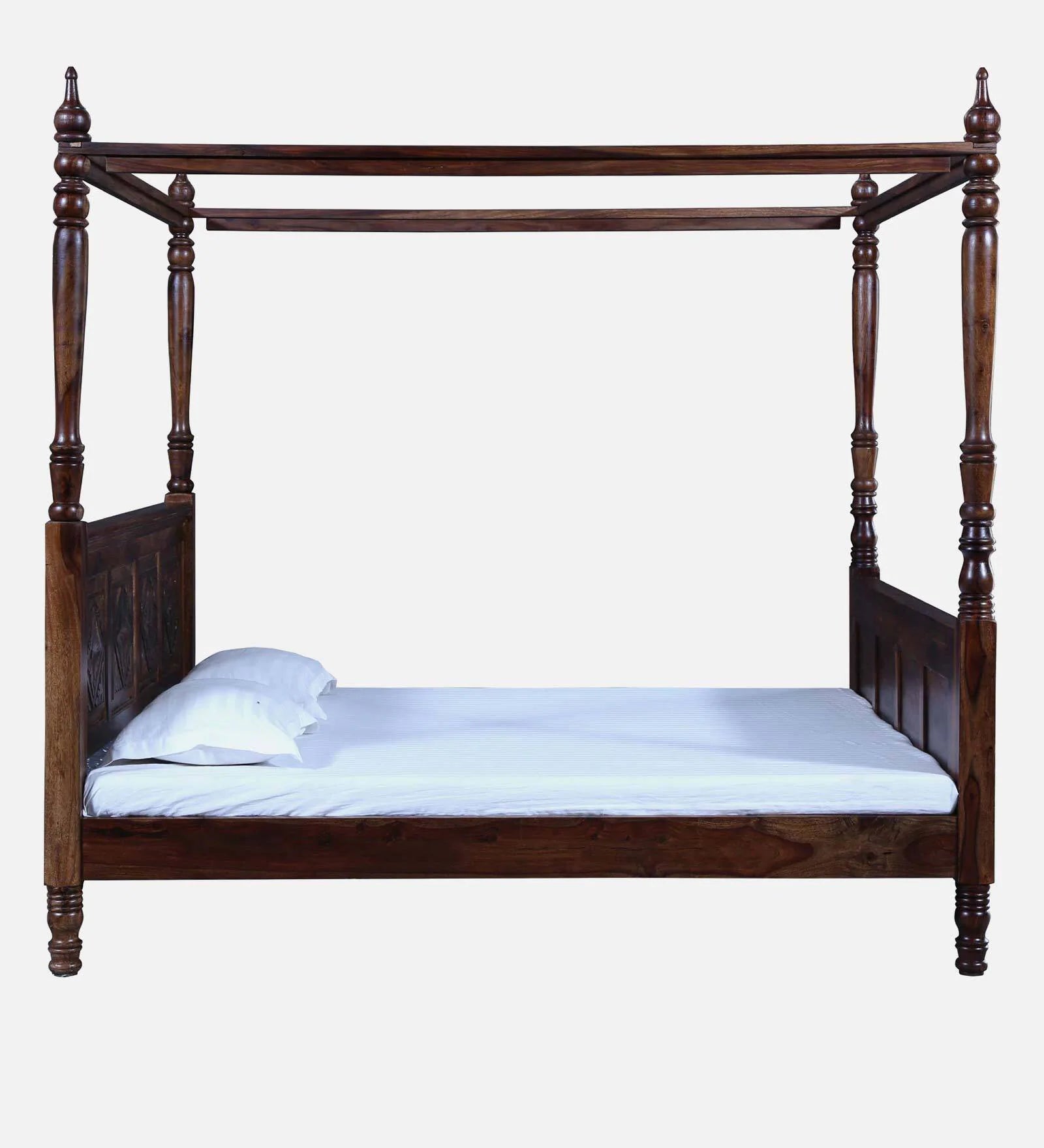 Elma Sheesham Wood King Size Poster Bed in Provincial Teak Finish - Febonic Living