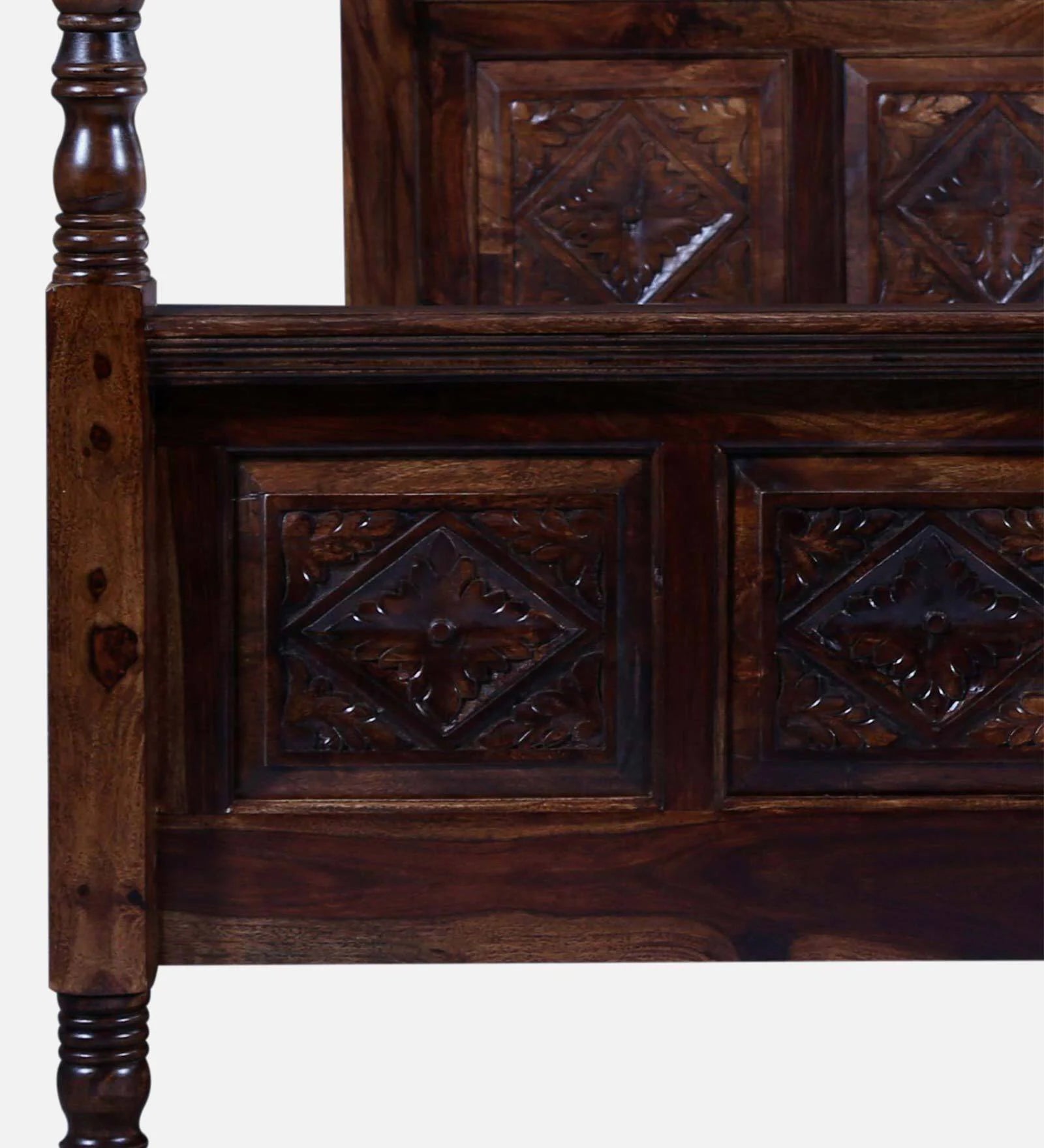 Elma Sheesham Wood King Size Poster Bed in Provincial Teak Finish - Febonic Living