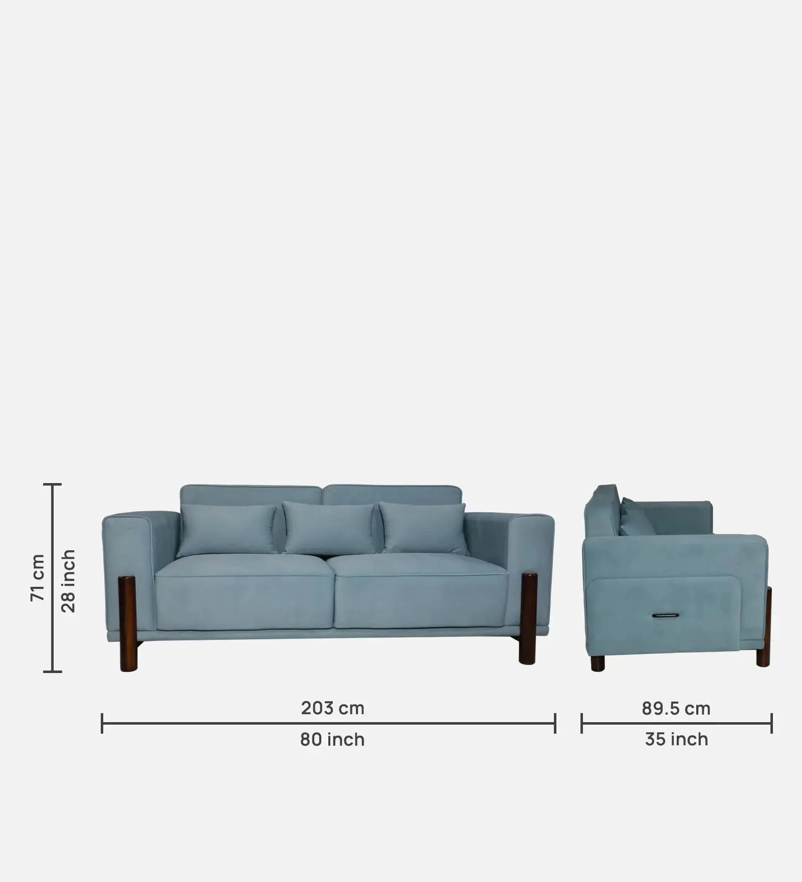 Venessa Velvet Fabric 3 Seater Sofa In Barmunda Aqua Color Febonic Living