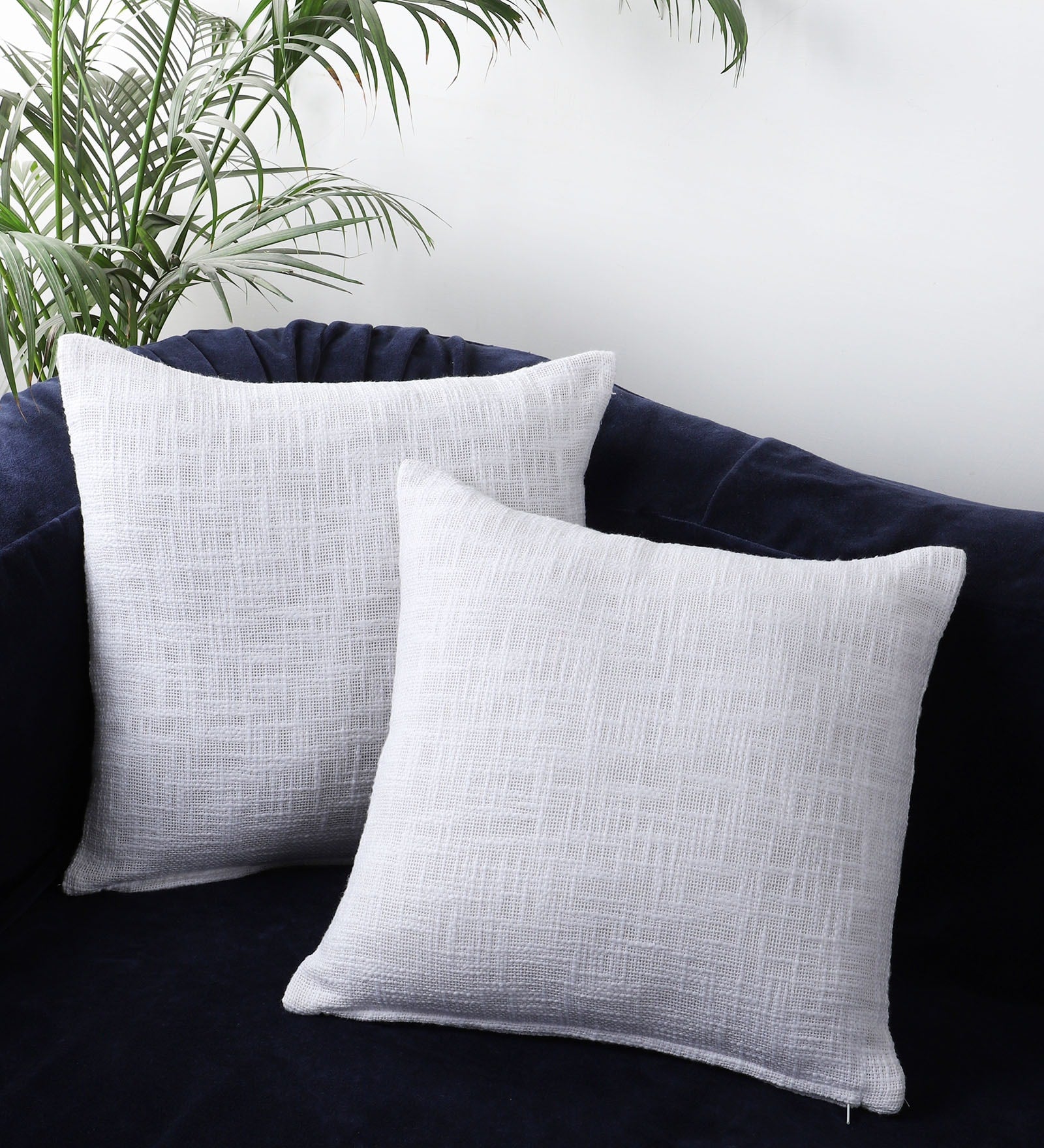 Mannu Fabric Geometric 16x16 inches Cushion + Covers (Pack of 2) In Coin Grey Colour - Febonic Living