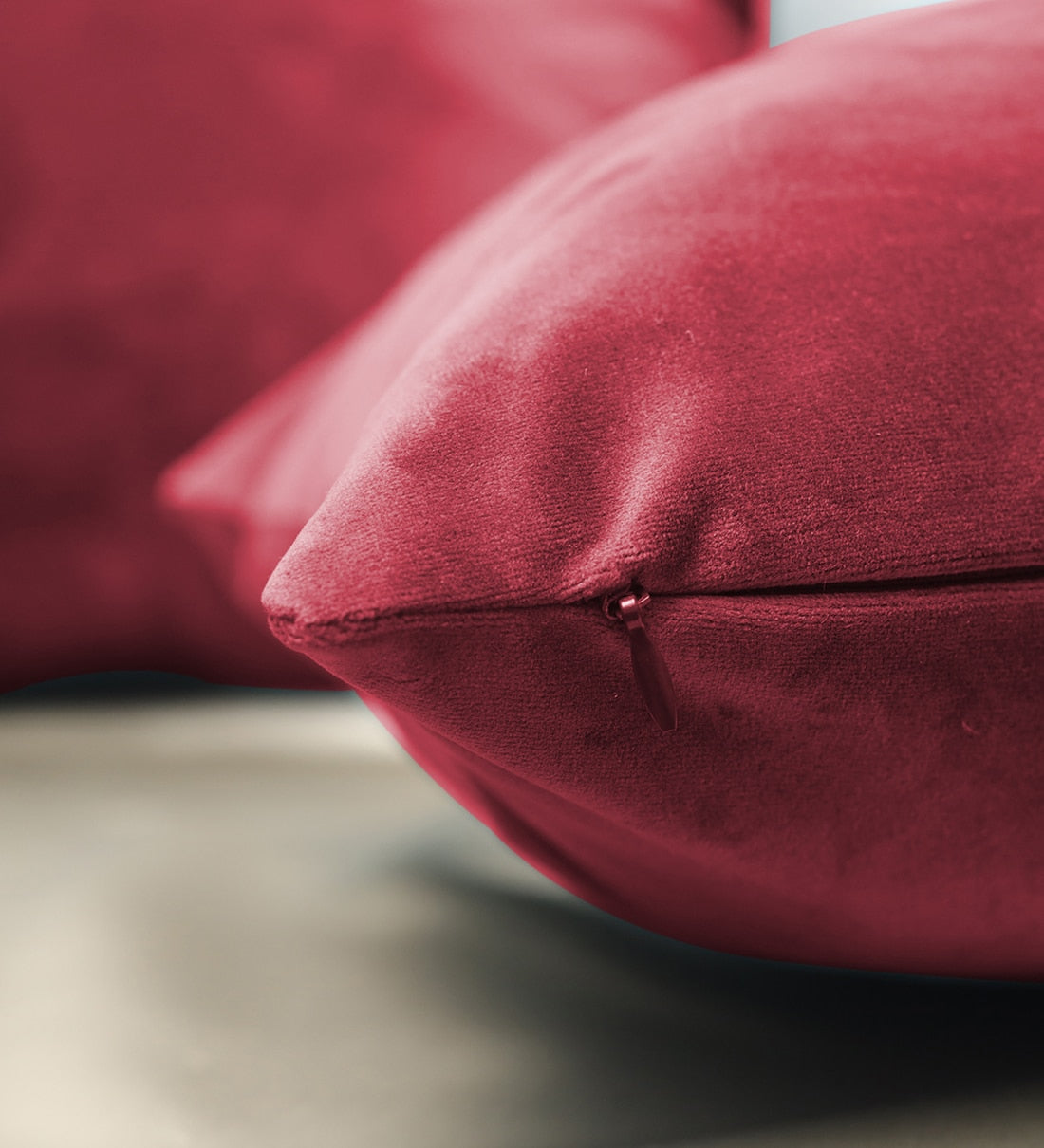 Mille Velvet 18x12 inches Cushion + Covers (Pack of 2) In Cherry Red Colour - Febonic Living