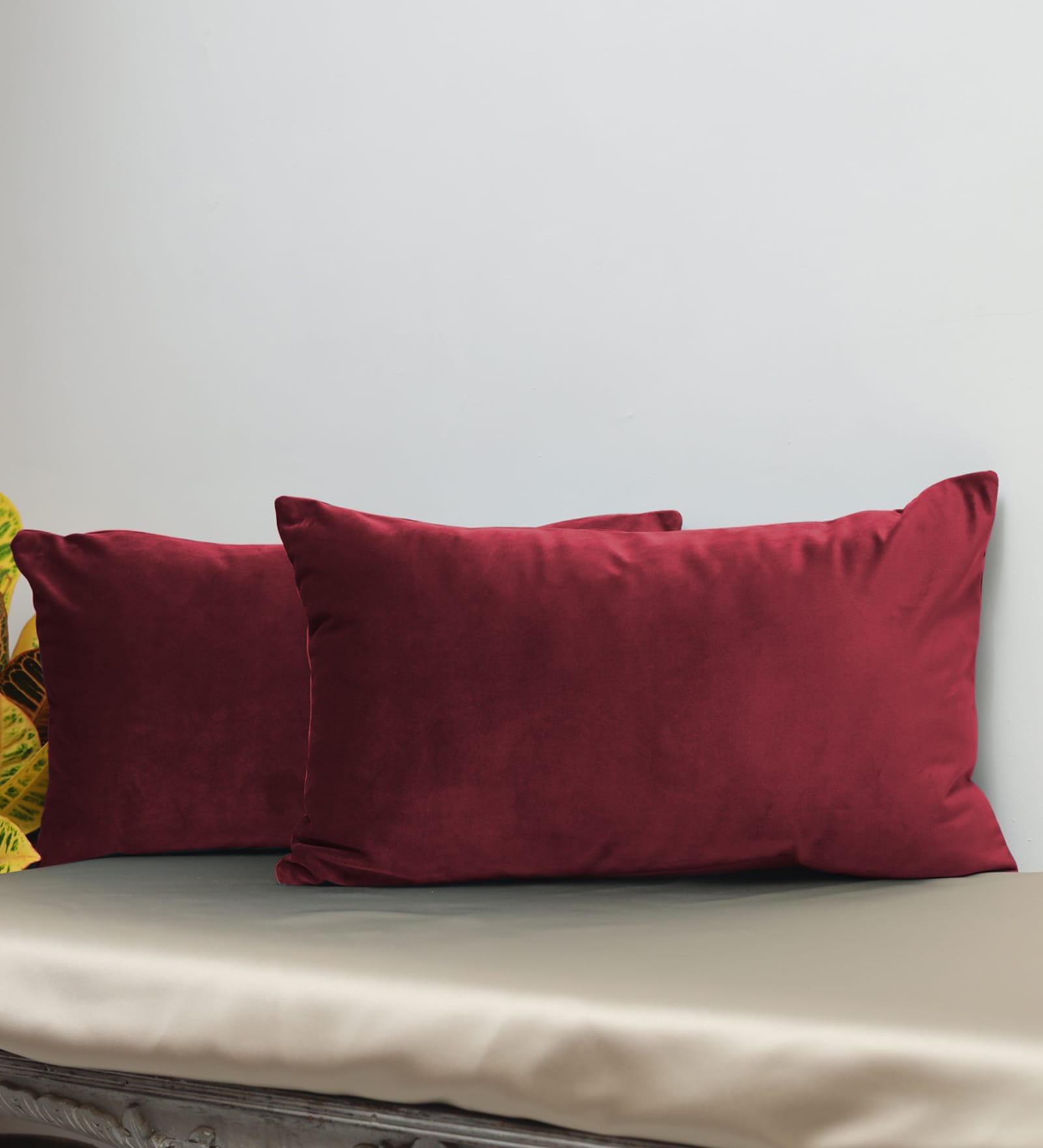 Mille Velvet 18x12 inches Cushion + Covers (Pack of 2) In Cherry Red Colour - Febonic Living