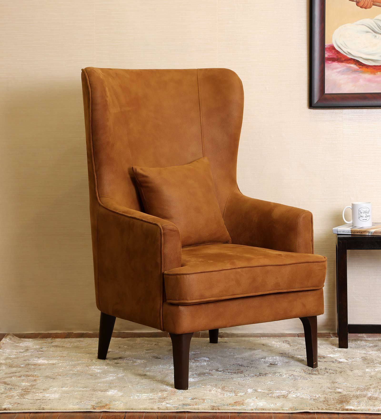Swana Leatherette Wing Chair in Brown Colour