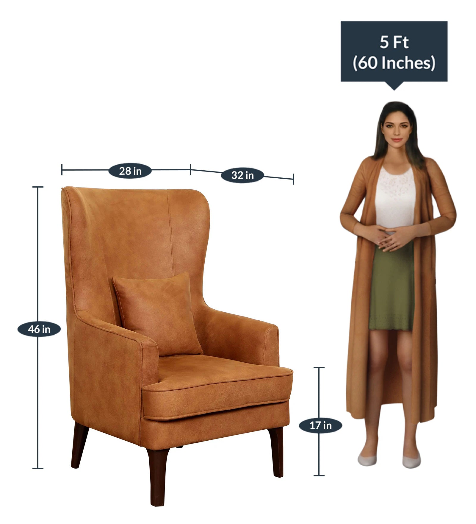 Swana Leatherette Wing Chair in Brown Colour