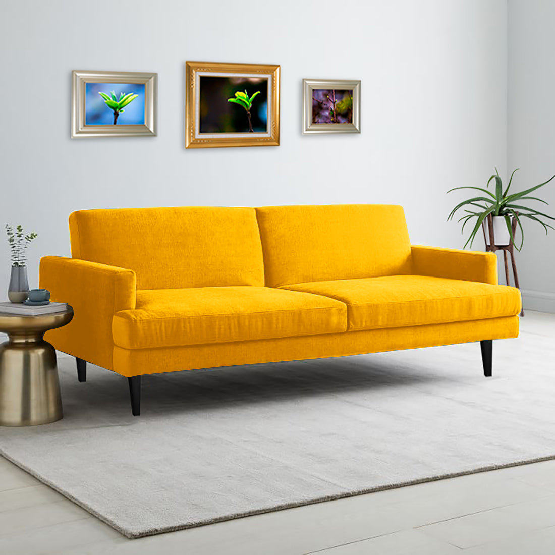 Zoya Fabric 3 Seater Convertible Sofa Cum Bed In Bold Yellow Colour - Febonic Living