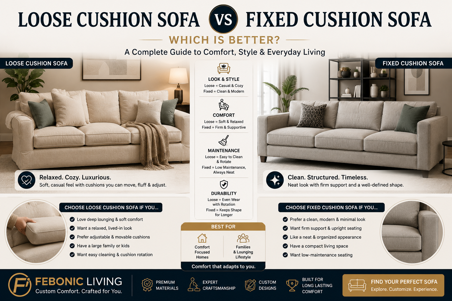 🛋️ Loose Cushion Sofa vs Fixed Cushion Sofa – Which Is Better? (2026 Guide)