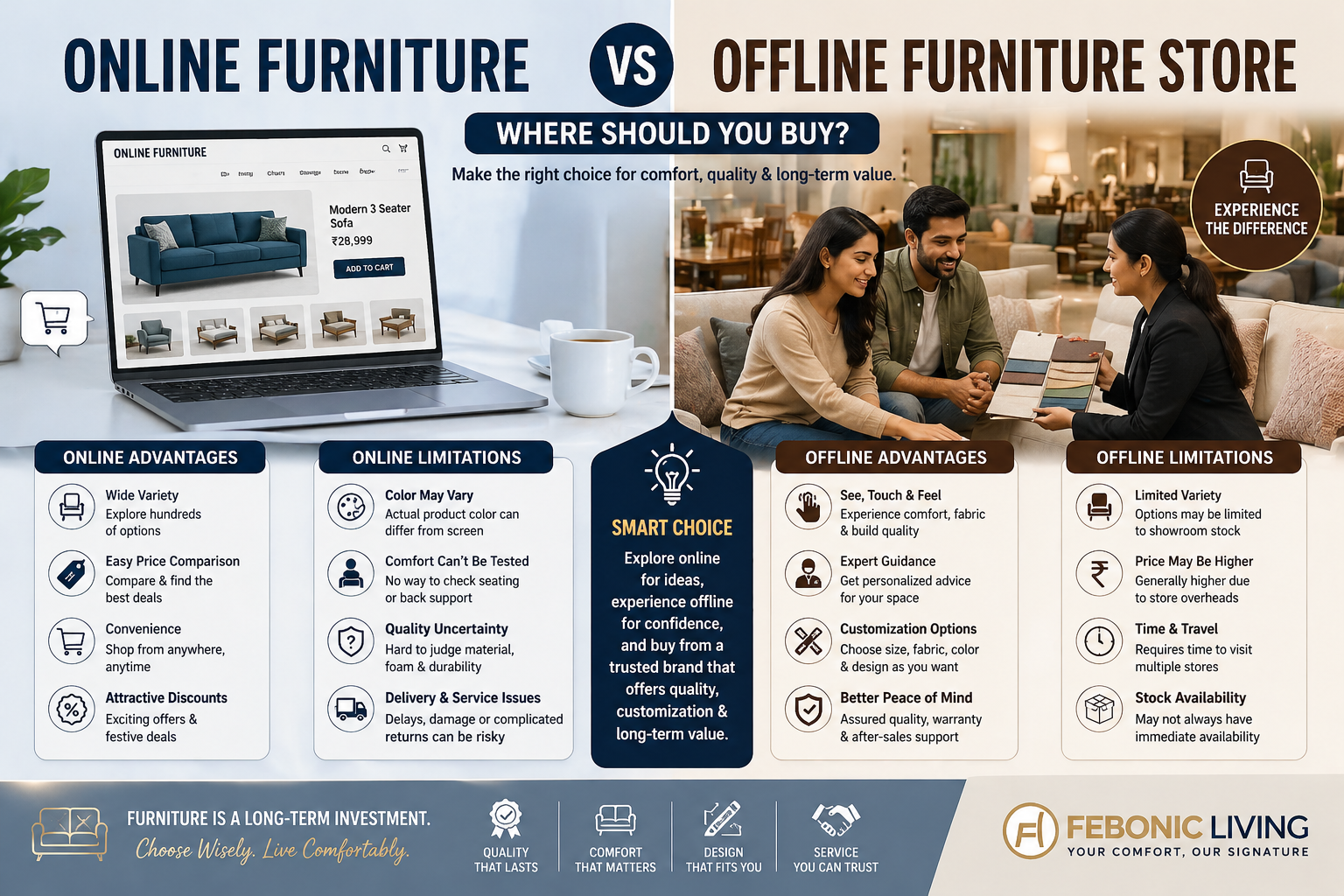🛋️ Online Furniture vs Offline Furniture Store – Where Should You Buy? (Complete 2026 Guide)