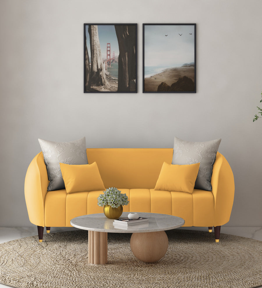 Hairo  2 Seater Velvet Sofa - Turmeric Yellow by Febonic Living
