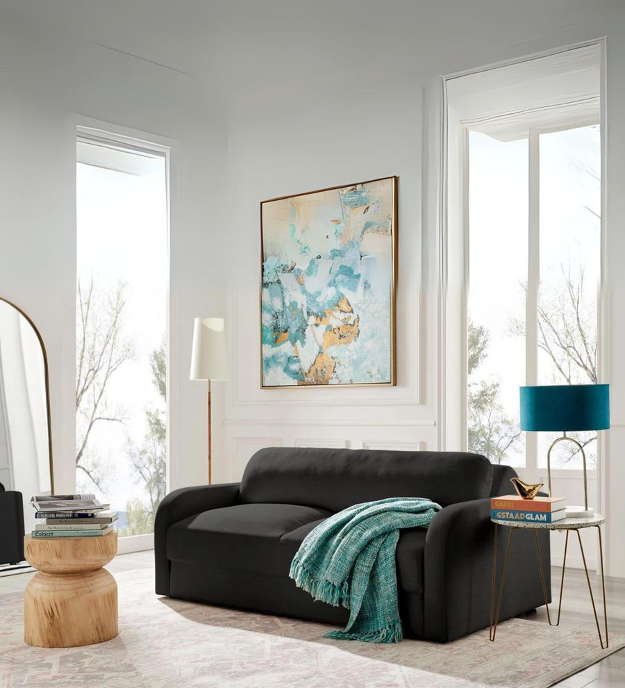 Rosa Fabric 3 Seater Foldable Sofa Cum Bed In Charcoal Grey Colour - Febonic Living