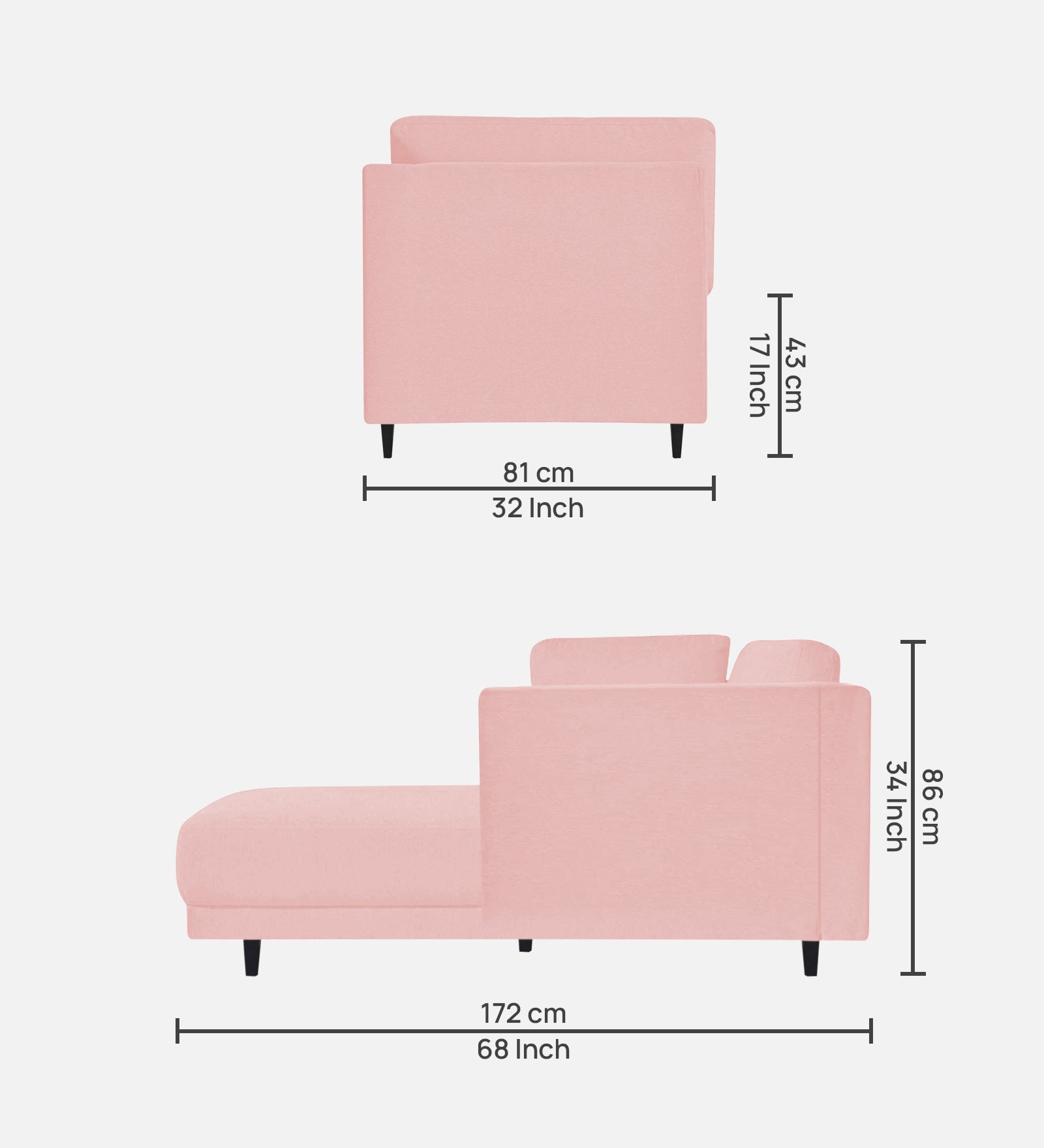 Jonze Velvet LHS Chaise Lounger in Millennial Pink Colour