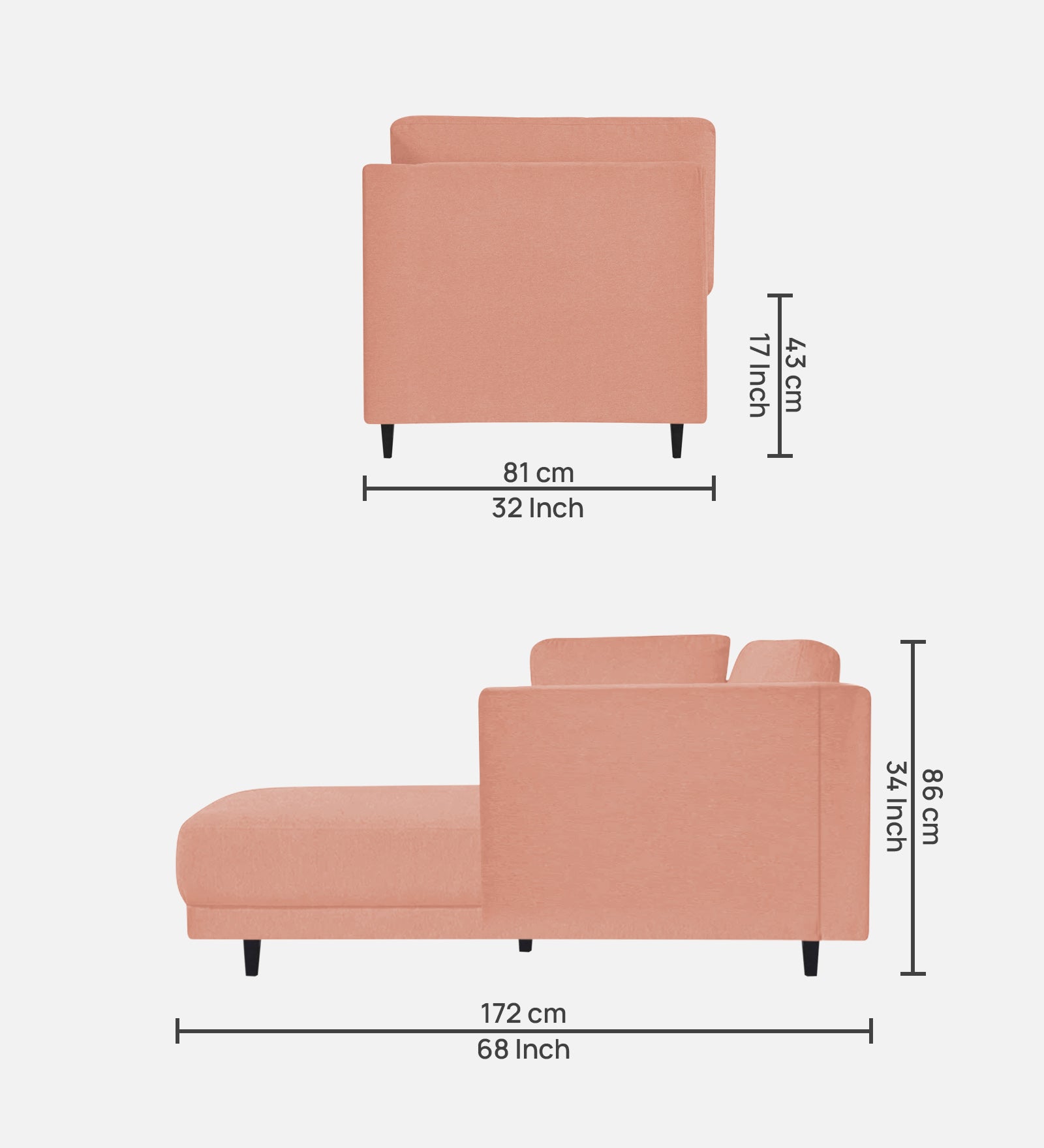 Jonze Velvet LHS Chaise Lounger in Blush Pink Colour