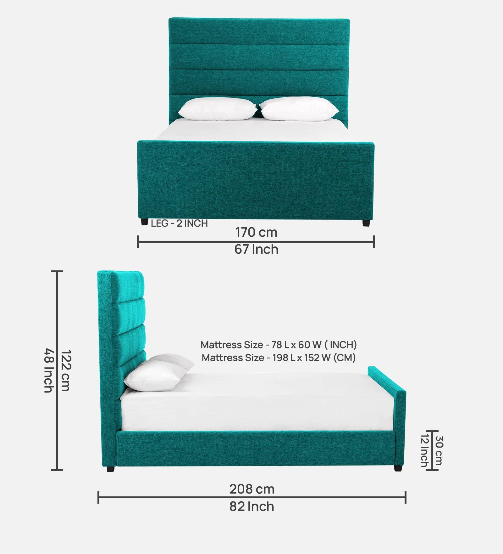 Pollen Fabric Queen Size Bed In Sea Green Colour