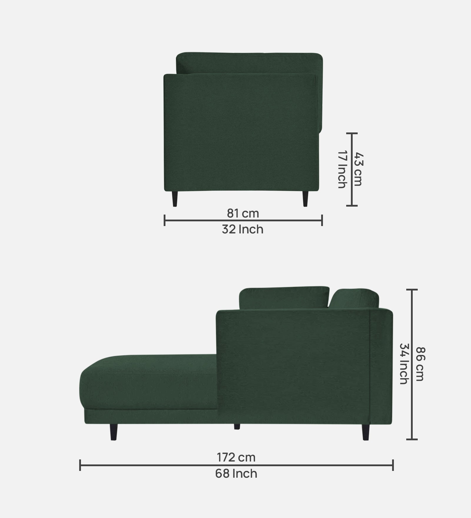 Jonze Velvet LHS Chaise Lounger in Amazon Green Colour
