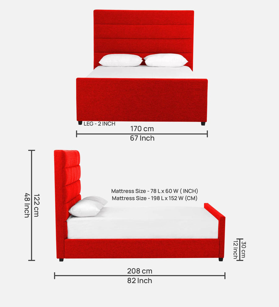 Pollen Fabric Upholstered Queen Size Bed In Ruby Red Colour - Febonic Living