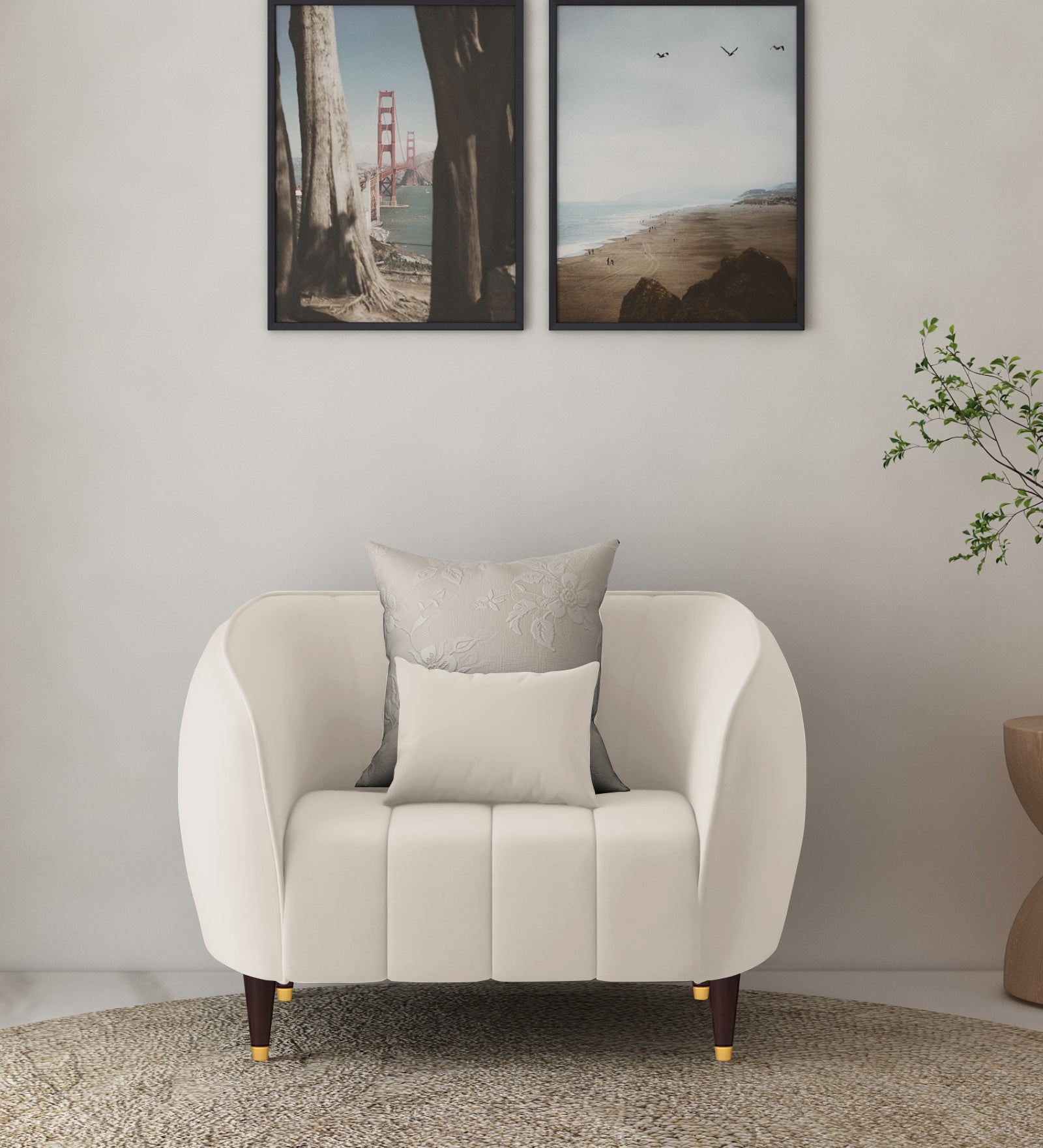 Hairo Velvet 1 Seater Sofa In  Camel Beige Colour - Febonic Living