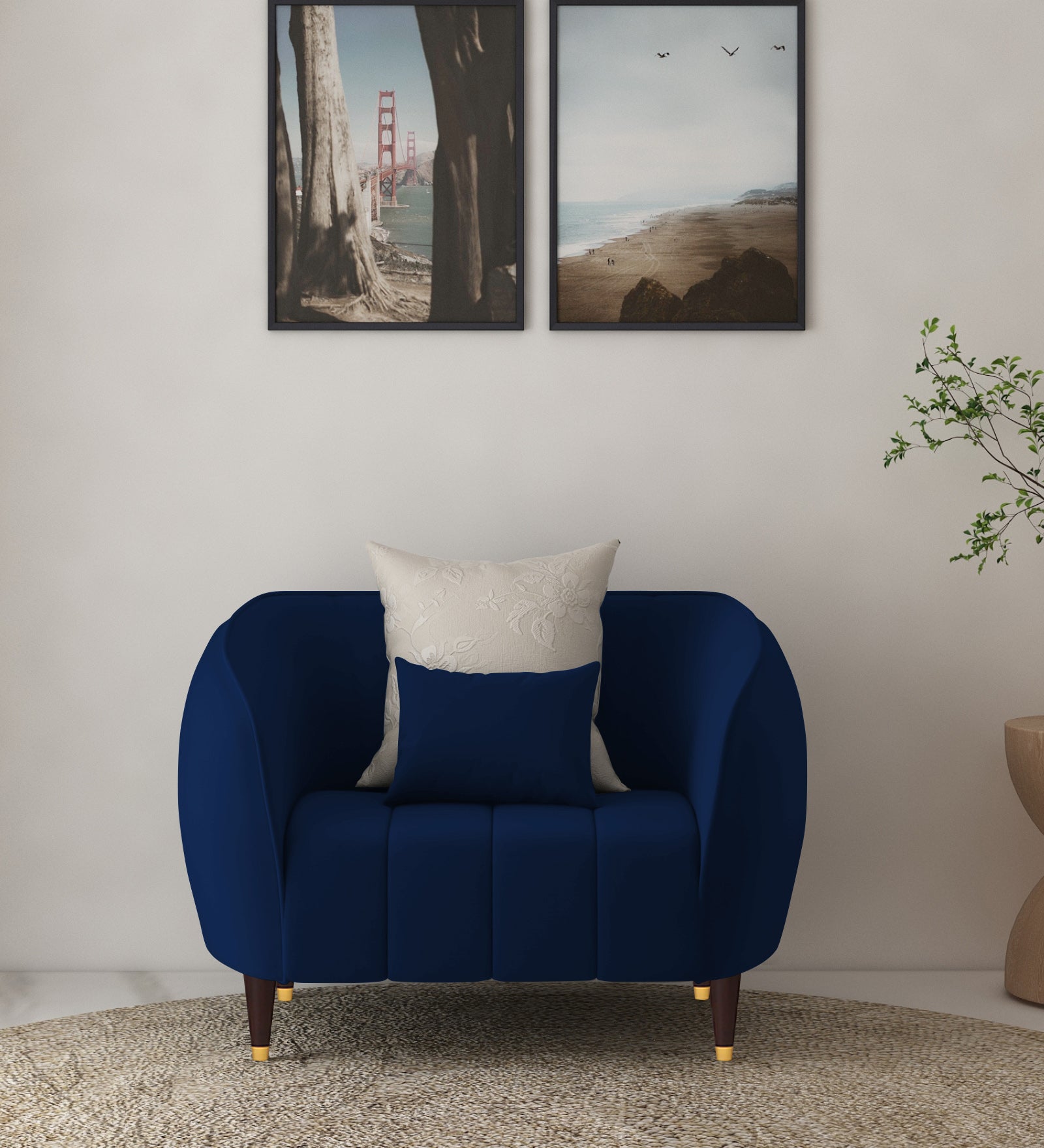 Hairo Velvet 1 Seater Sofa In  Imperial Blue Colour - Febonic Living